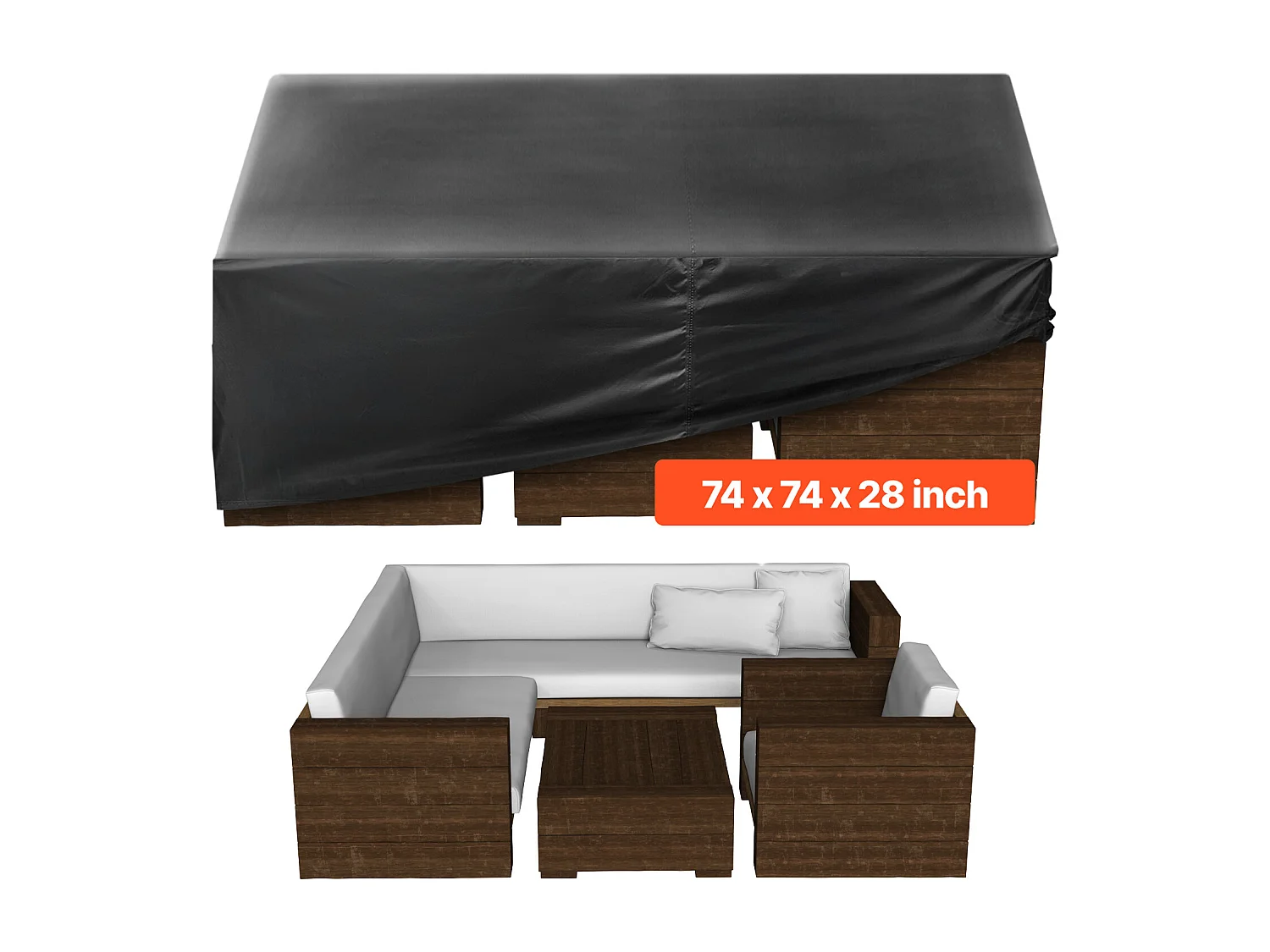 Housse de Meubles de Jardin SucceBuy, 188x188x71 cm, Bâche de Protection pour Mobiliers d’Extérieur en 420D Imperméable et Résistante, Toutes Saisons, Noir