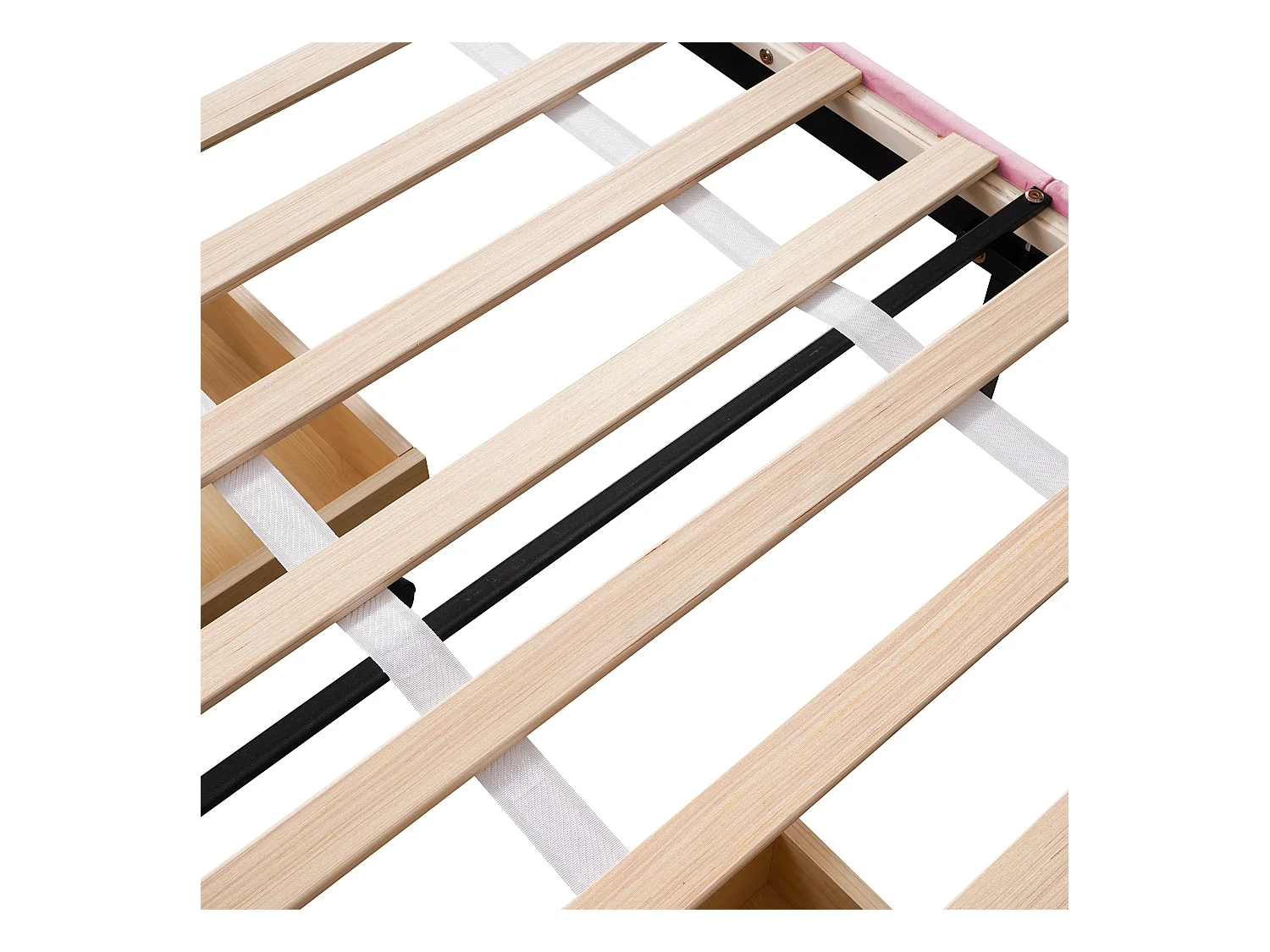 Lit enfant 90 x 200 cm - Lit ado avec 2 tiroirs et dossier - velours rose - sans matelas