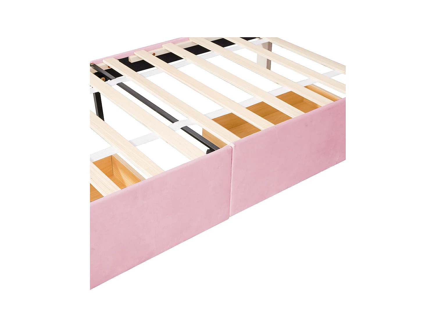 Lit enfant 90 x 200 cm - Lit ado avec 2 tiroirs et dossier - velours rose - sans matelas