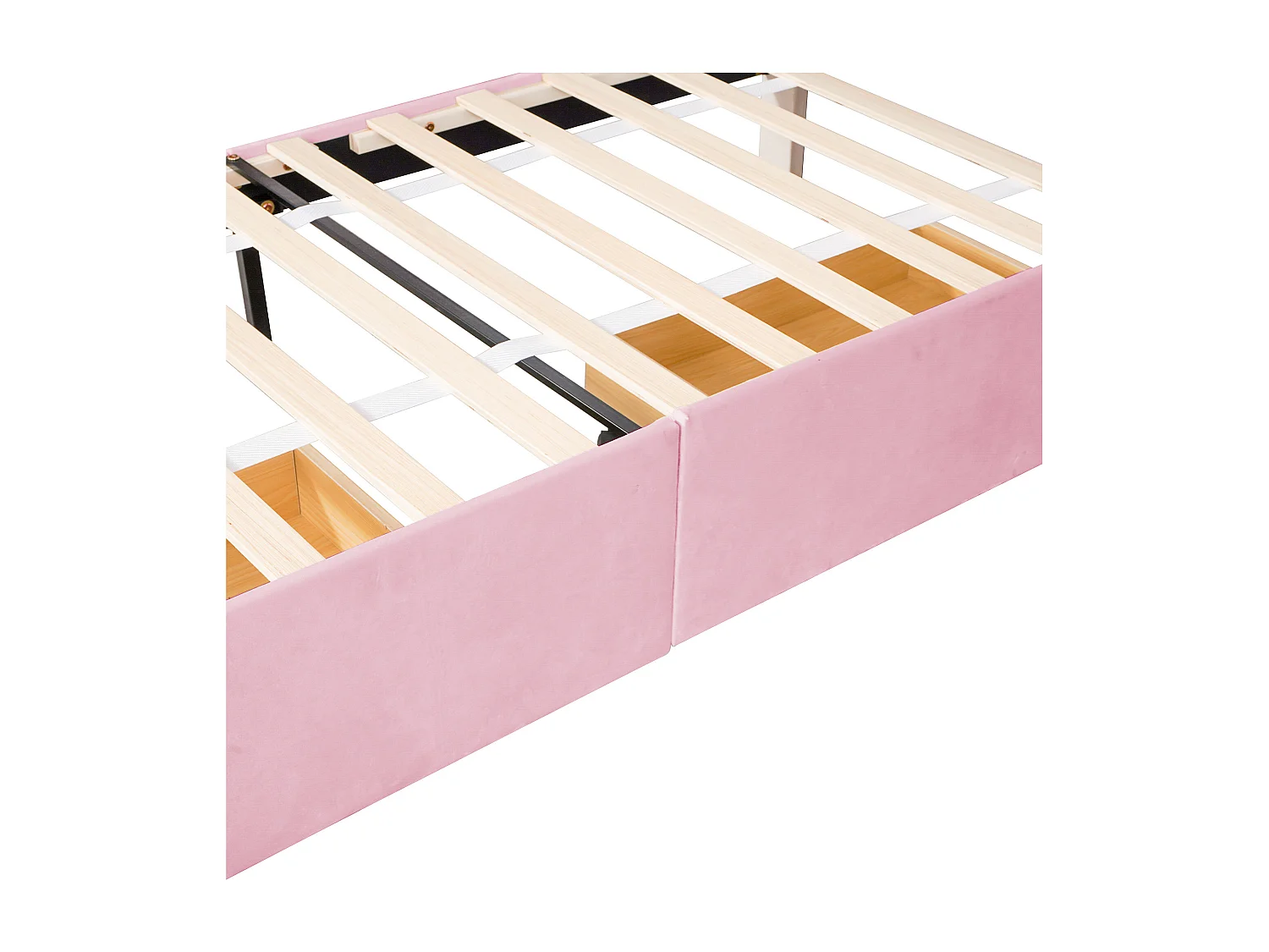 Lit enfant 90 x 200 cm - Lit ado avec 2 tiroirs et dossier - velours rose - sans matelas