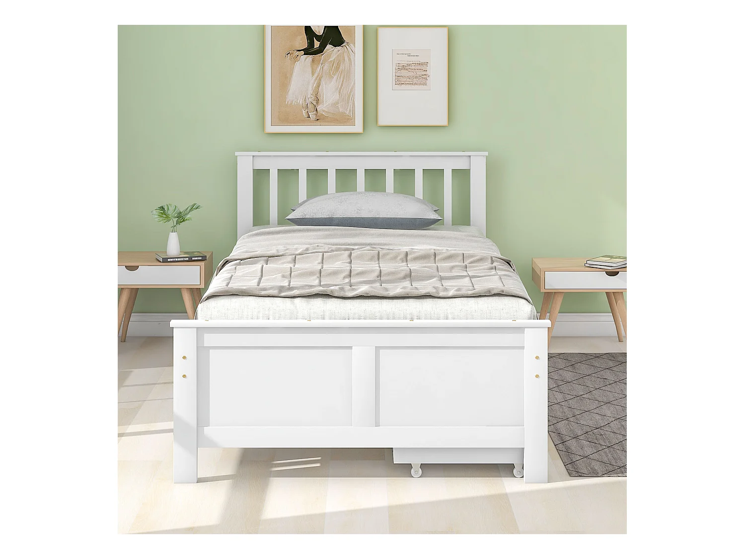 Cama infantil 90 x 200 cm - Cama juvenil com 2 gavetas - Madeira branca - sem colchão