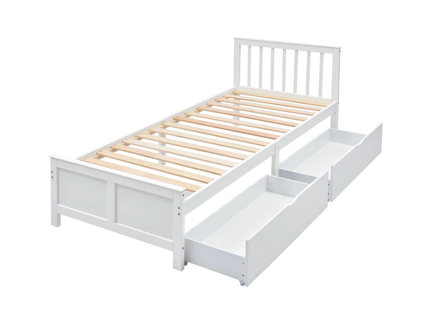 Cama infantil 90 x 200 cm - Cama juvenil com 2 gavetas - Madeira branca - sem colchão