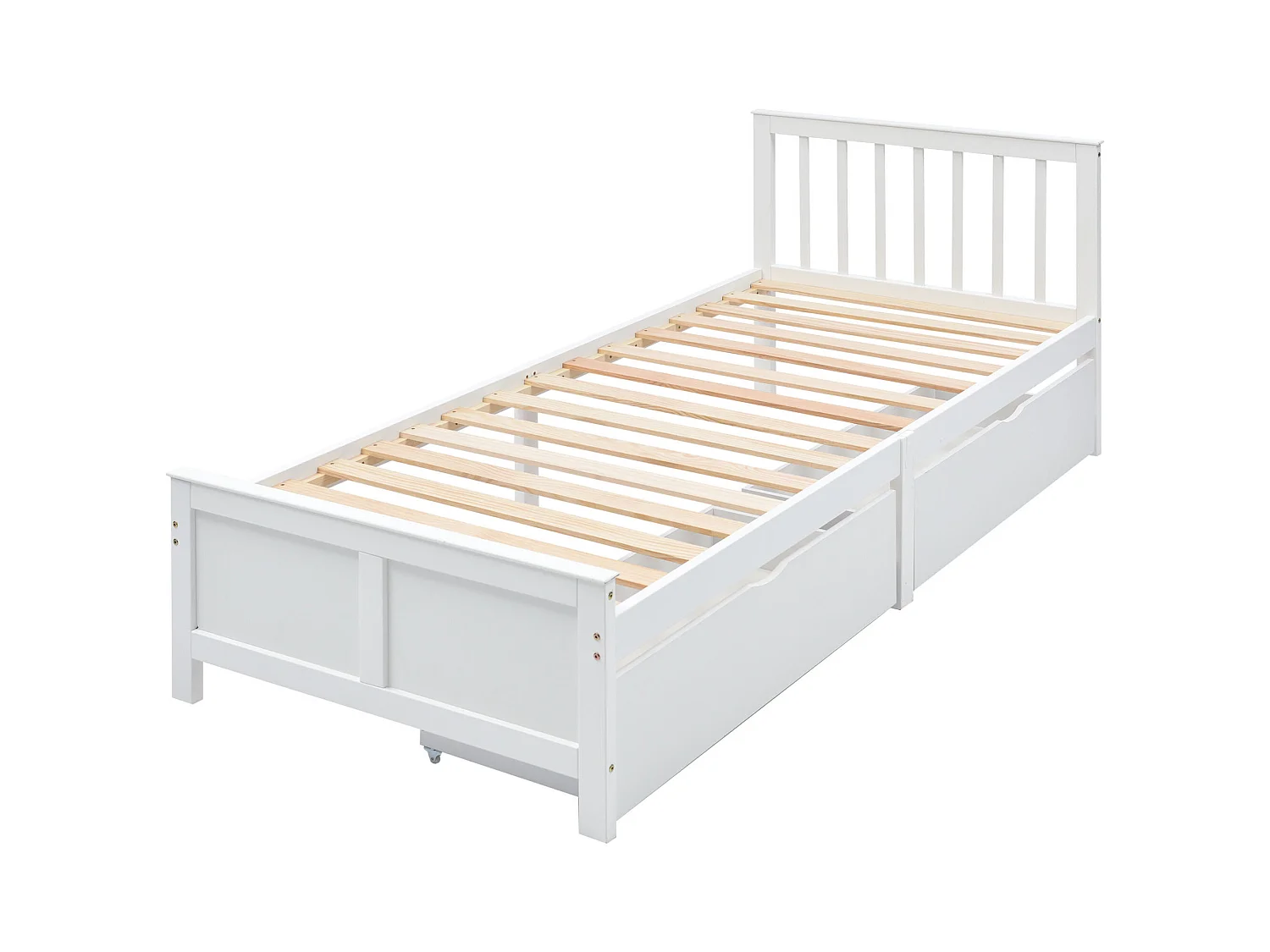 Cama infantil 90 x 200 cm - Cama juvenil com 2 gavetas - Madeira branca - sem colchão