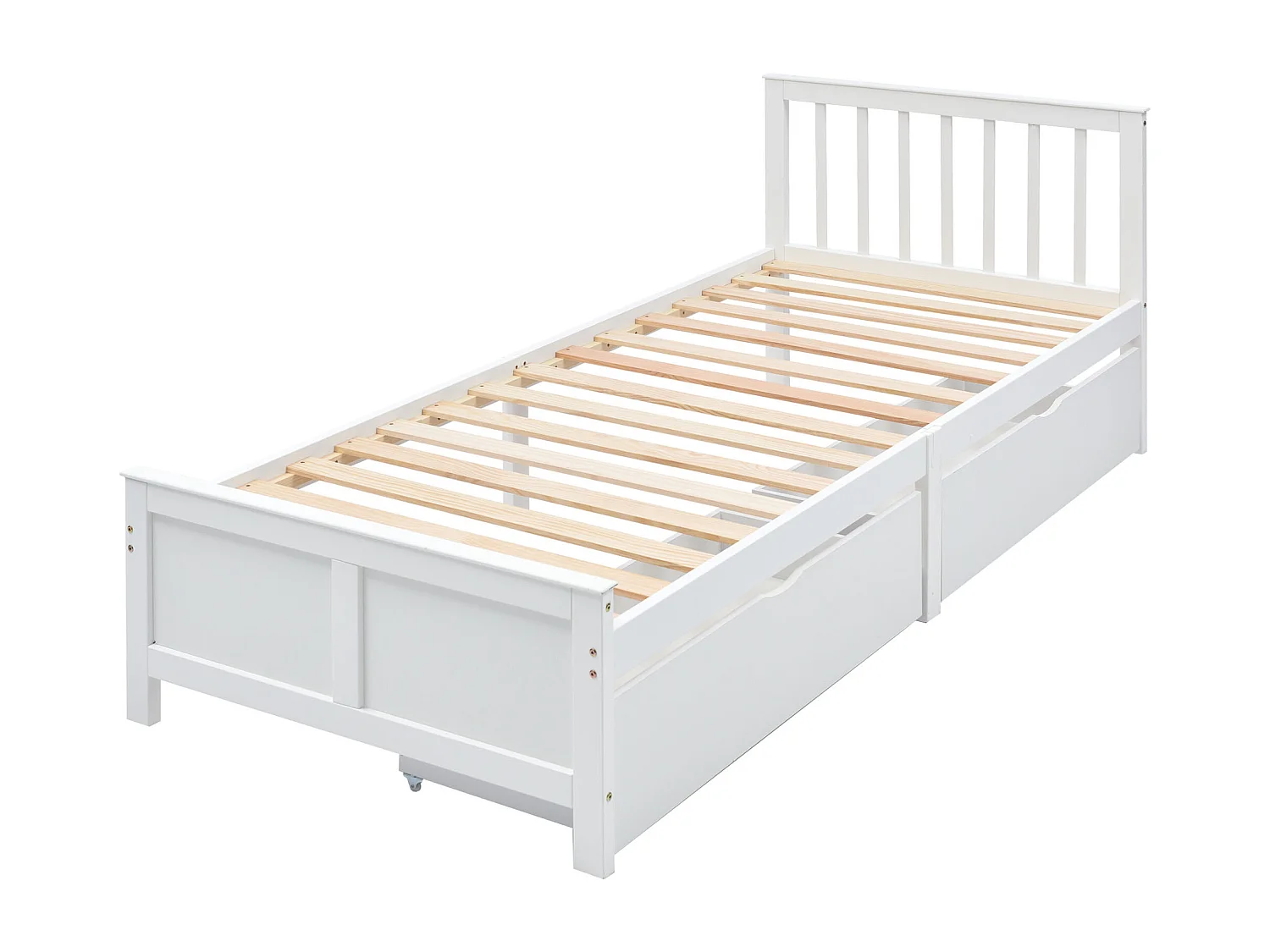 Łóżko dziecięce 90 x 200 cm - Łóżko młodzieżowe z 2 szufladami - Białe drewno - bez materaca