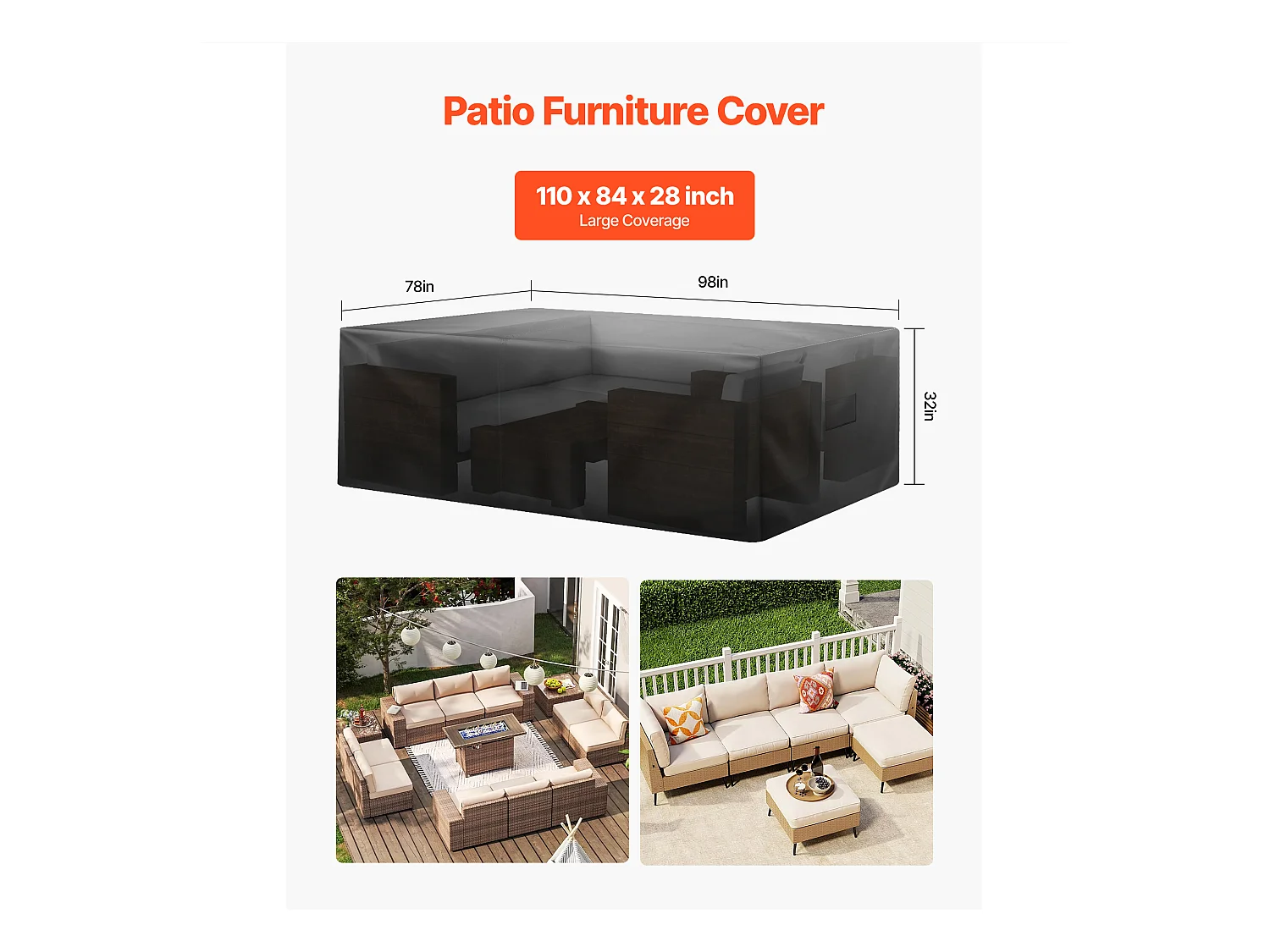 Housse de Meubles de Jardin SucceBuy, 279x213x71 cm, Bâche de Protection pour Mobiliers d’Extérieur en 420D Imperméable et Résistante, Toutes Saisons, Noir