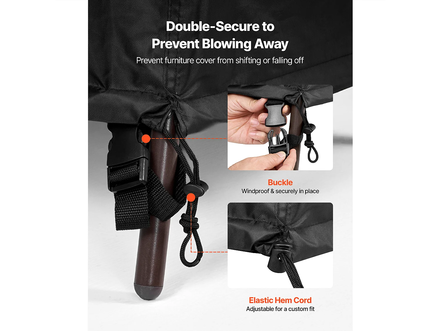 Housse de Meubles de Jardin SucceBuy, 279x213x71 cm, Bâche de Protection pour Mobiliers d’Extérieur en 420D Imperméable et Résistante, Toutes Saisons, Noir