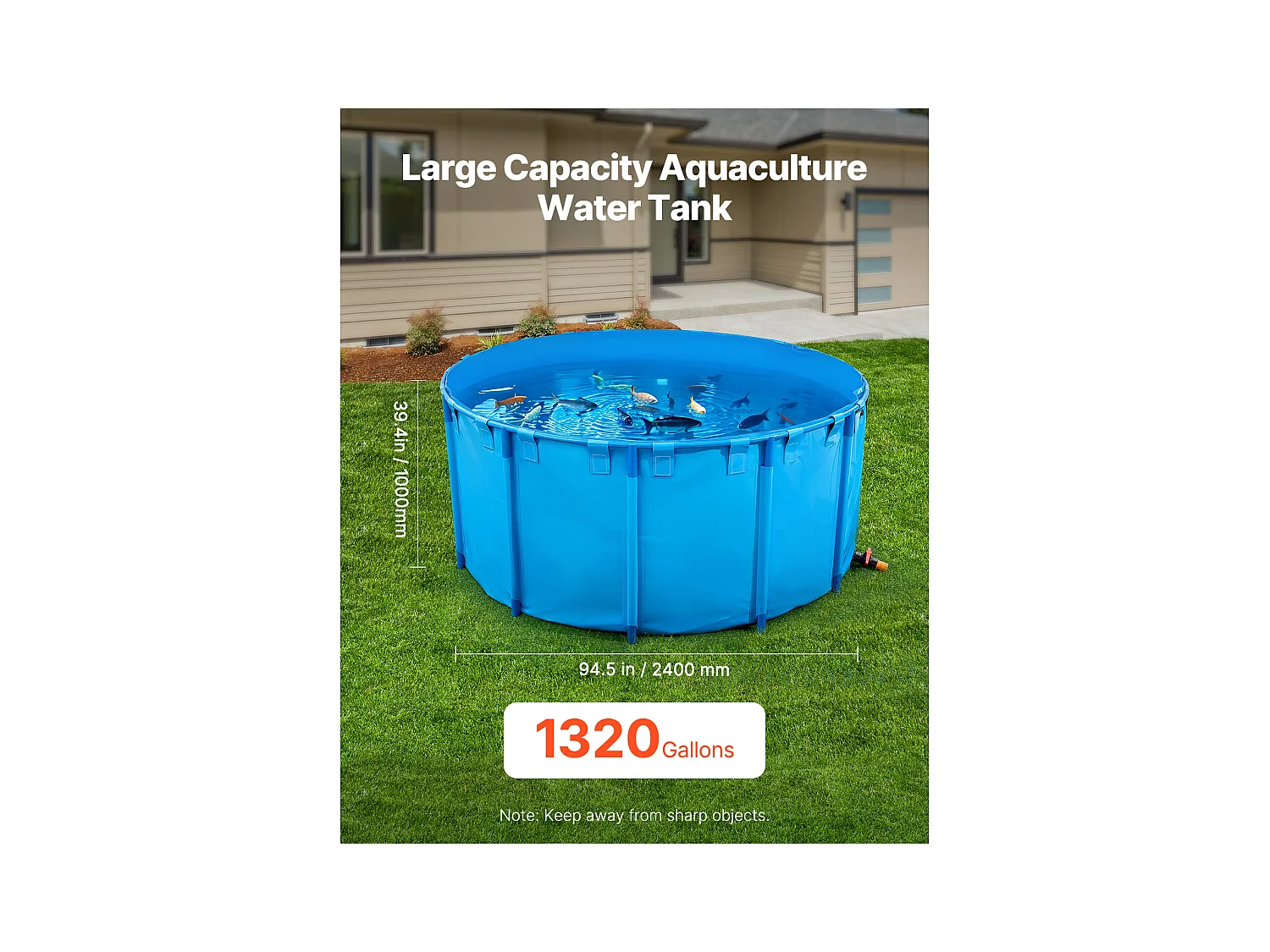 Visvijver SucceBuy van PVC 5000 L, Opvouwbaar Rond Aquarium met Stevig Frame en Afvoerklep, Ideaal voor Aquacultuur, Koi-karperkweek