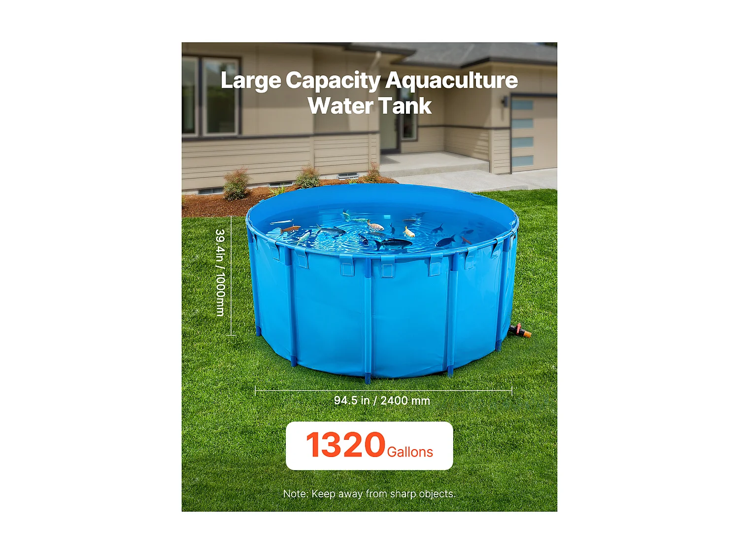 Bassin à Poissons SucceBuy en PVC de 5000 L, Aquarium Rond Pliable avec Cadre Robuste et Vanne de Vidange, Idéal pour l'Aquaculture, l'Élevage de Carpes Koï