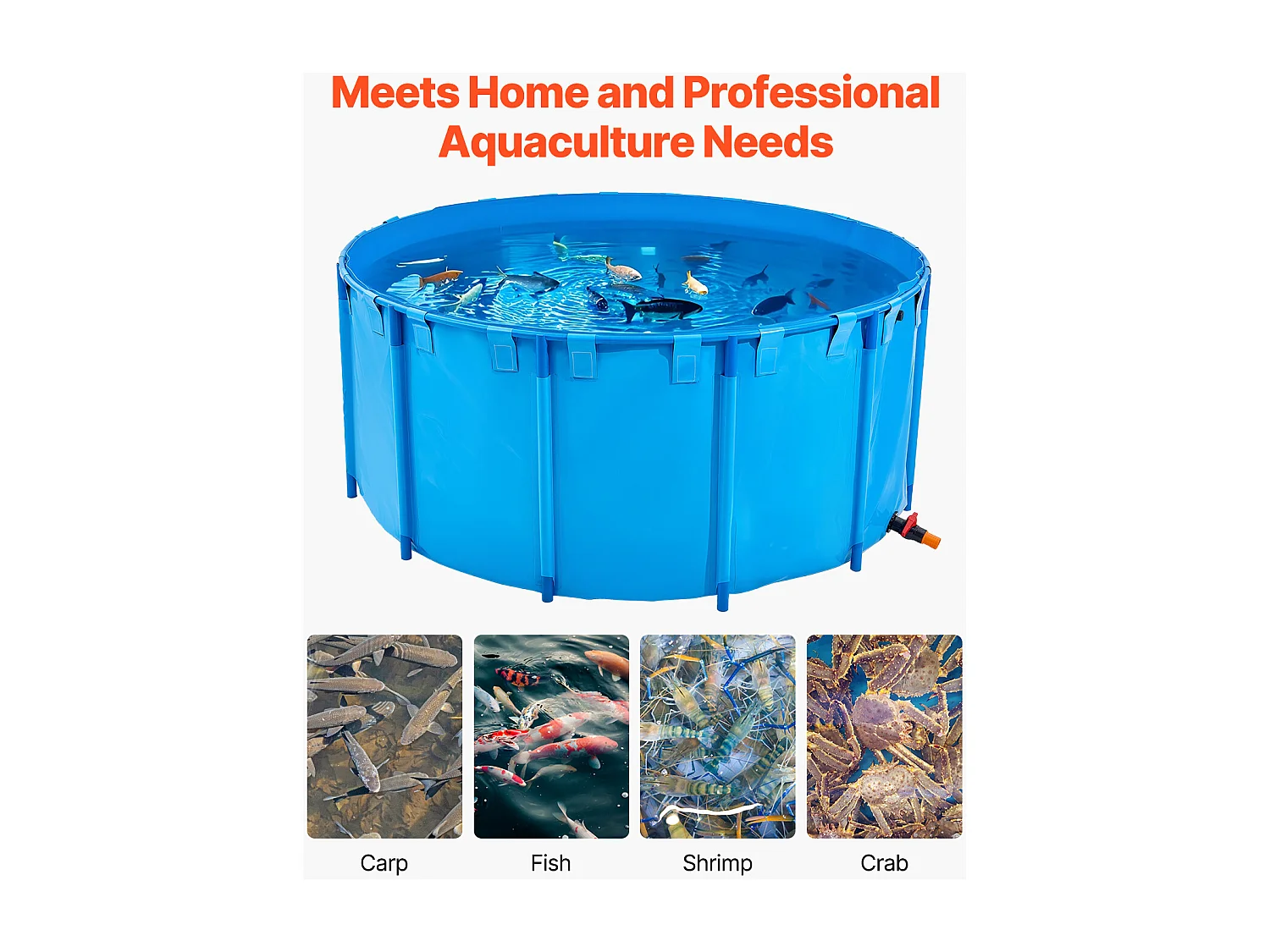 Bassin à Poissons SucceBuy en PVC de 5000 L, Aquarium Rond Pliable avec Cadre Robuste et Vanne de Vidange, Idéal pour l'Aquaculture, l'Élevage de Carpes Koï