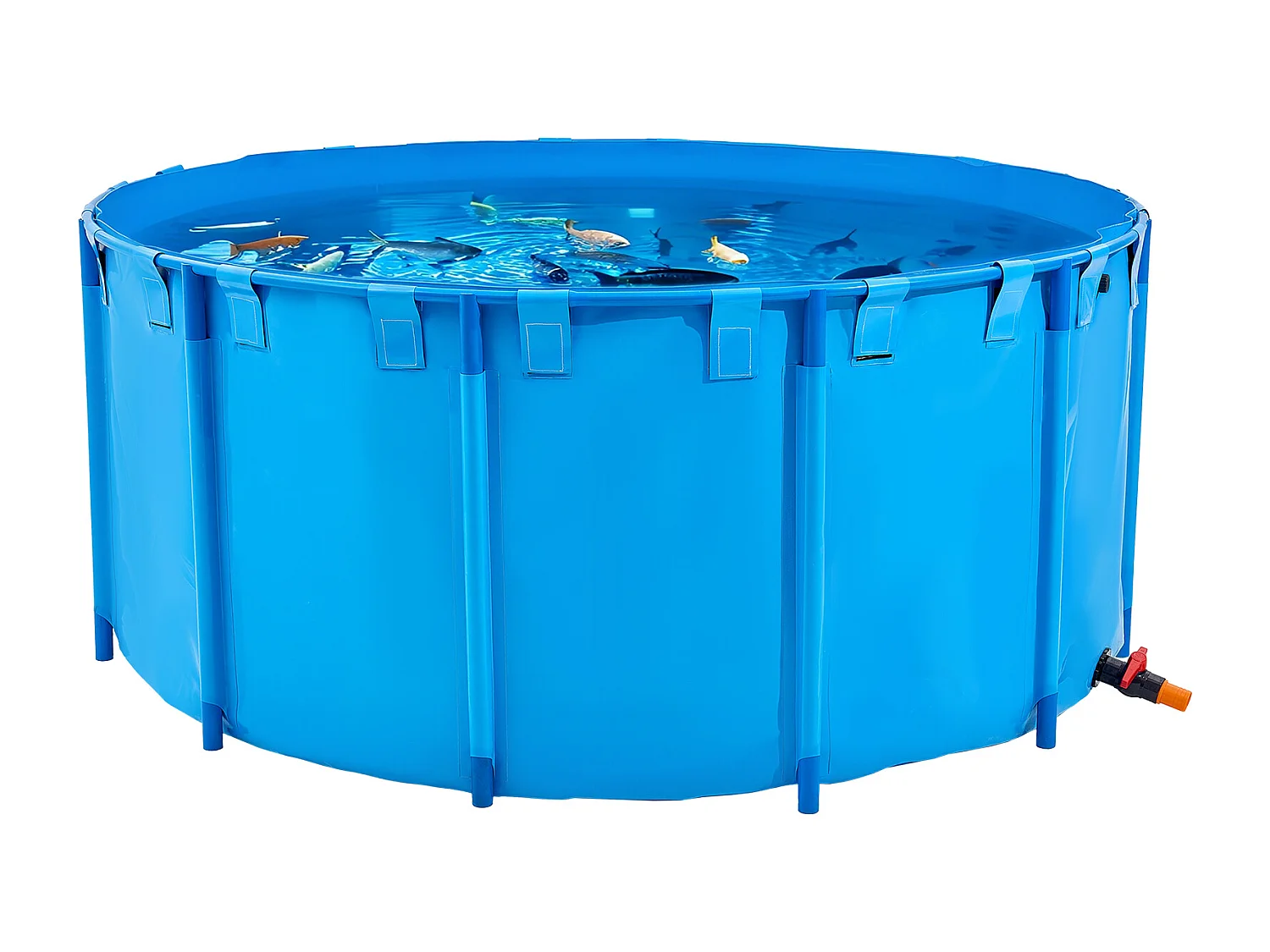 Bassin à Poissons SucceBuy en PVC de 5000 L, Aquarium Rond Pliable avec Cadre Robuste et Vanne de Vidange, Idéal pour l'Aquaculture, l'Élevage de Carpes Koï