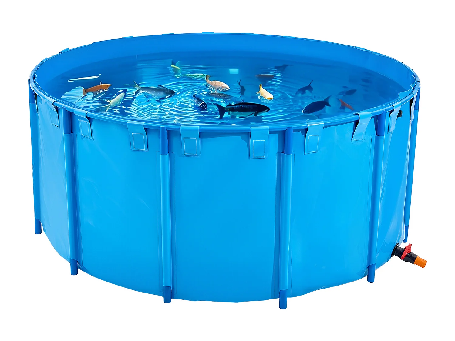 Bassin à Poissons SucceBuy en PVC de 5000 L, Aquarium Rond Pliable avec Cadre Robuste et Vanne de Vidange, Idéal pour l'Aquaculture, l'Élevage de Carpes Koï