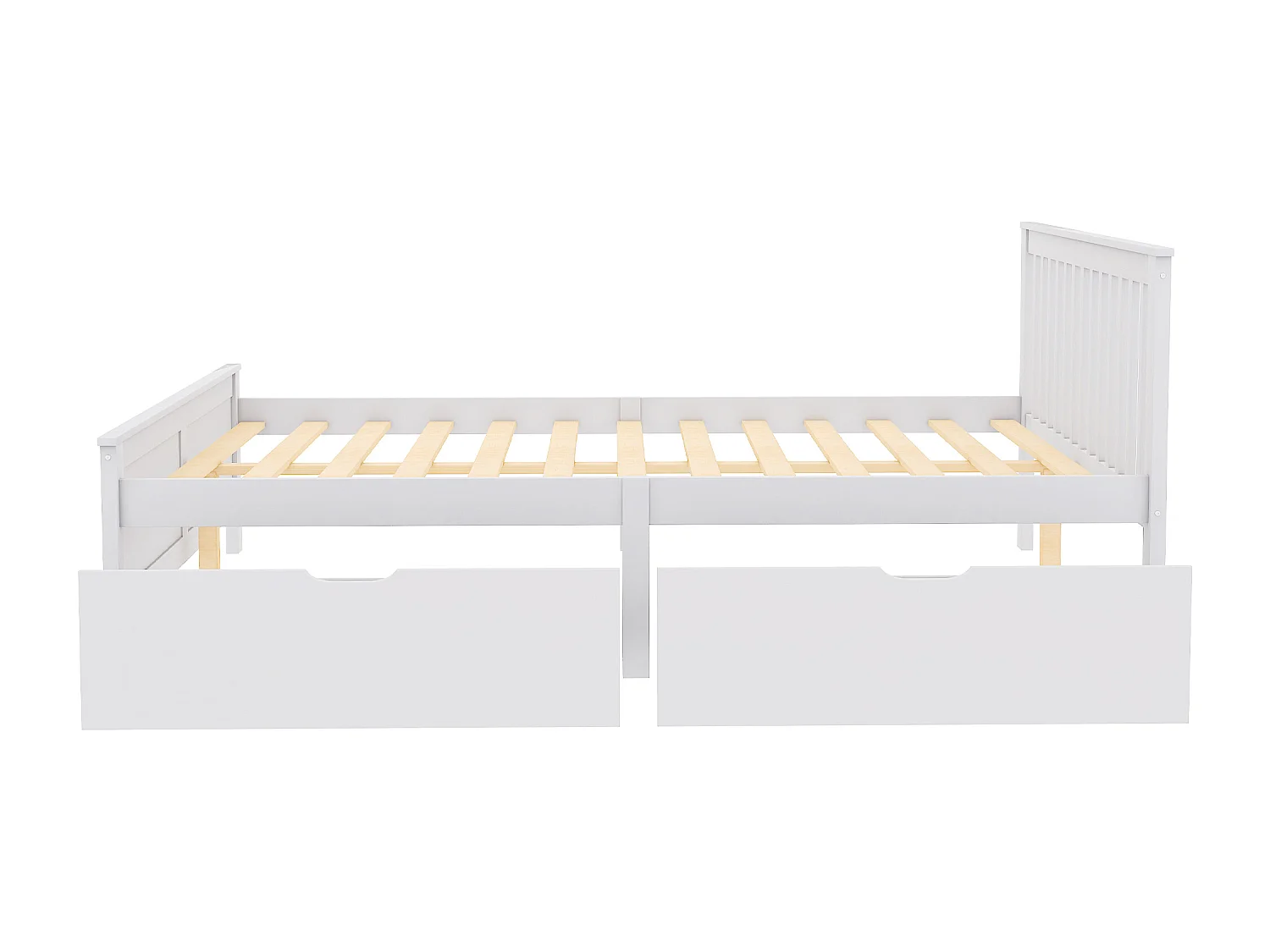 Lit adulte 140 x 200 cm - Lit ado avec 2 tiroirs - Bois blanc - sans matelas