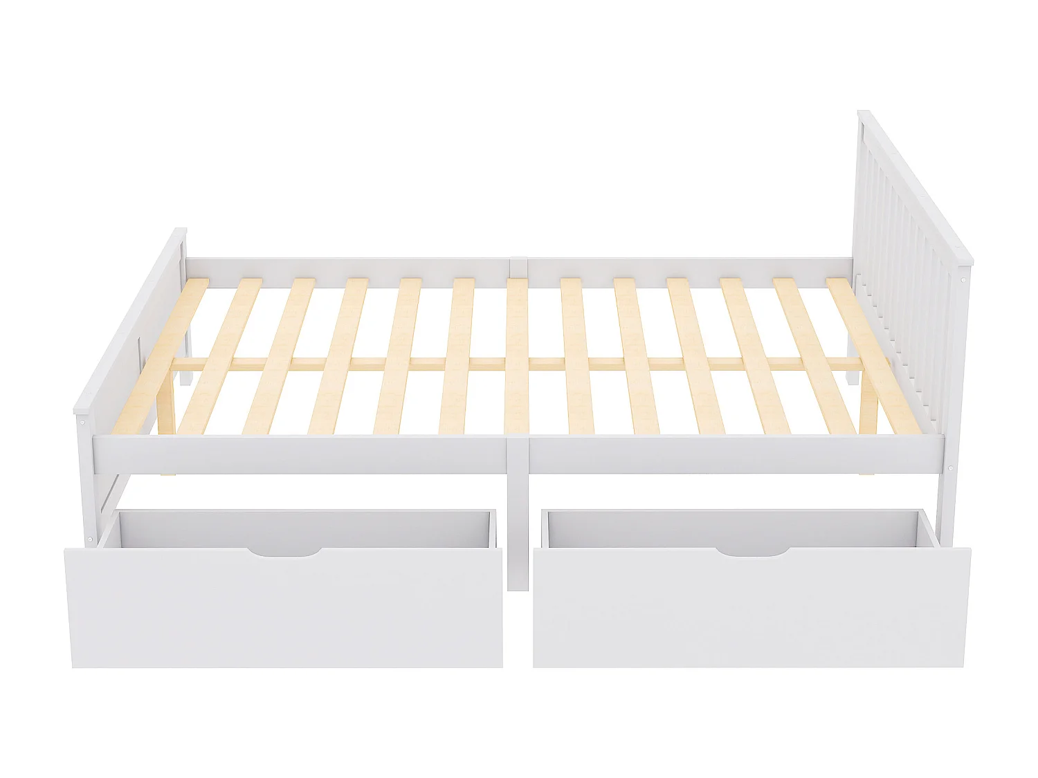 Lit adulte 140 x 200 cm - Lit ado avec 2 tiroirs - Bois blanc - sans matelas