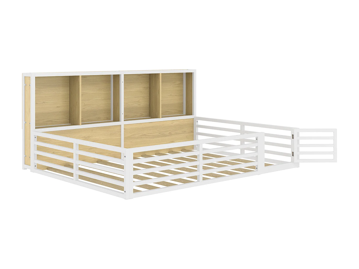 Letto per adulti 140 x 200 cm con illuminazione a LED - Letto matrimoniale con contenitore e sponda di sicurezza - bianco - senza materasso