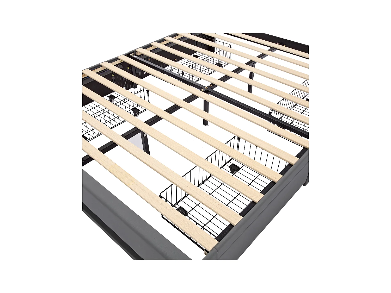 Lit adulte 160 x 200 cm - Lit double avec éclairage LED et quatre tiroirs - PU gris - sans matelas