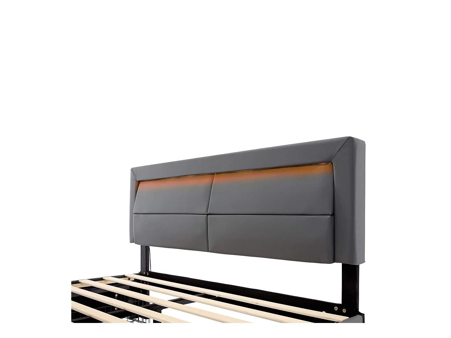 Lit adulte 160 x 200 cm - Lit double avec éclairage LED et quatre tiroirs - PU gris - sans matelas