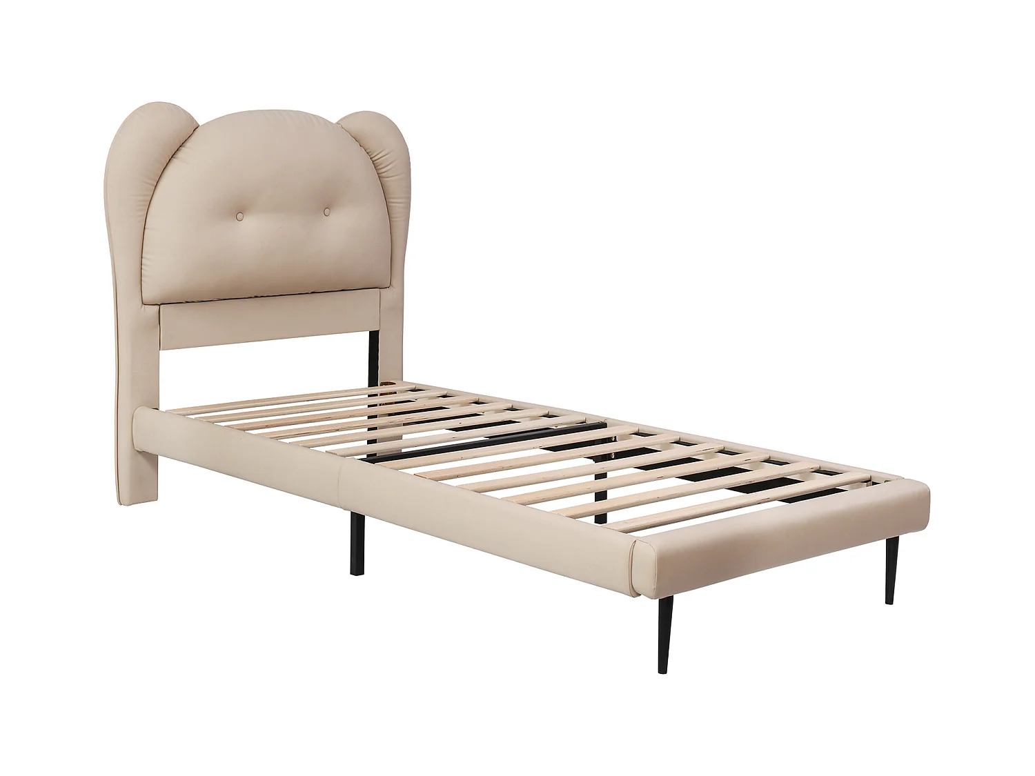 Lit enfant 90 x 200 cm - Lit simple avec tête de lit en forme d'animal - PU beige - sans matelas