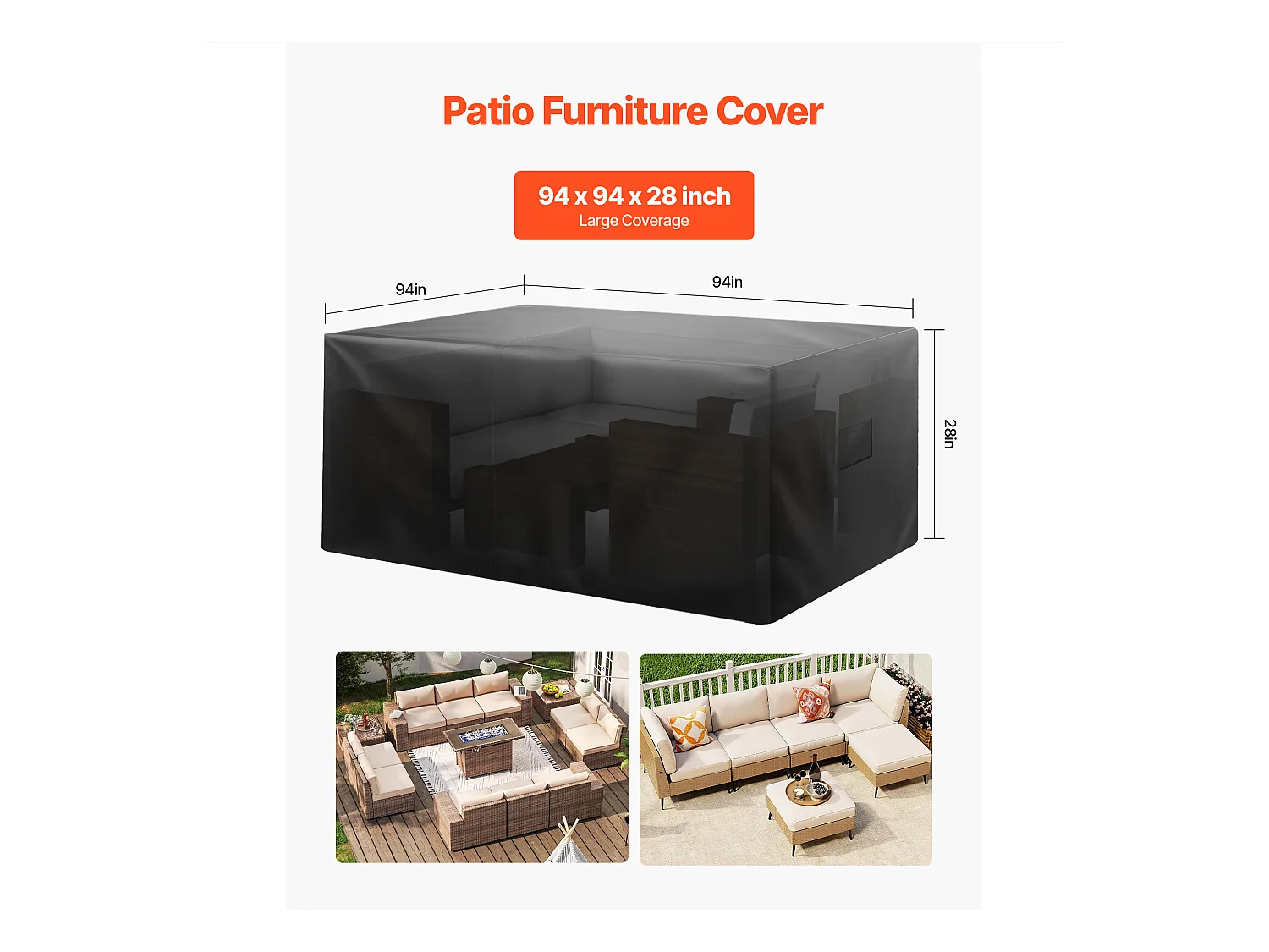 Housse de Meubles de Jardin SucceBuy, 239x239x71 cm, Bâche de Protection pour Mobiliers d’Extérieur en 420D Imperméable et Résistante, Toutes Saisons, Noir