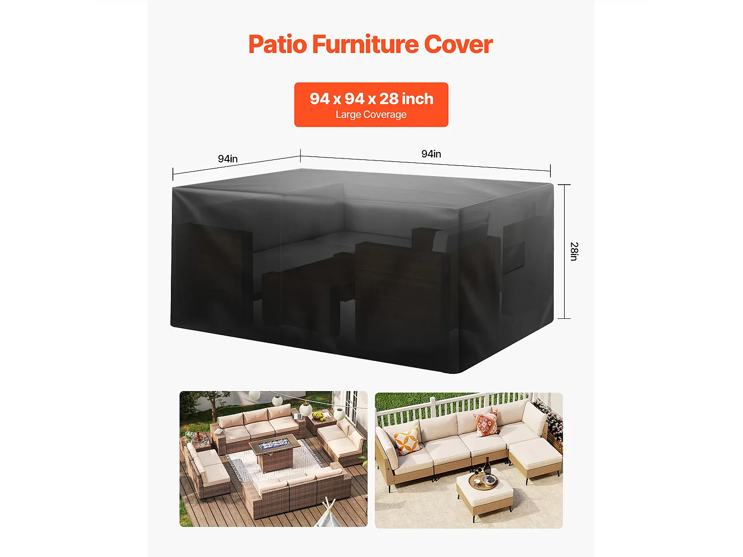 Housse de Meubles de Jardin SucceBuy, 239x239x71 cm, Bâche de Protection pour Mobiliers d’Extérieur en 420D Imperméable et Résistante, Toutes Saisons, Noir