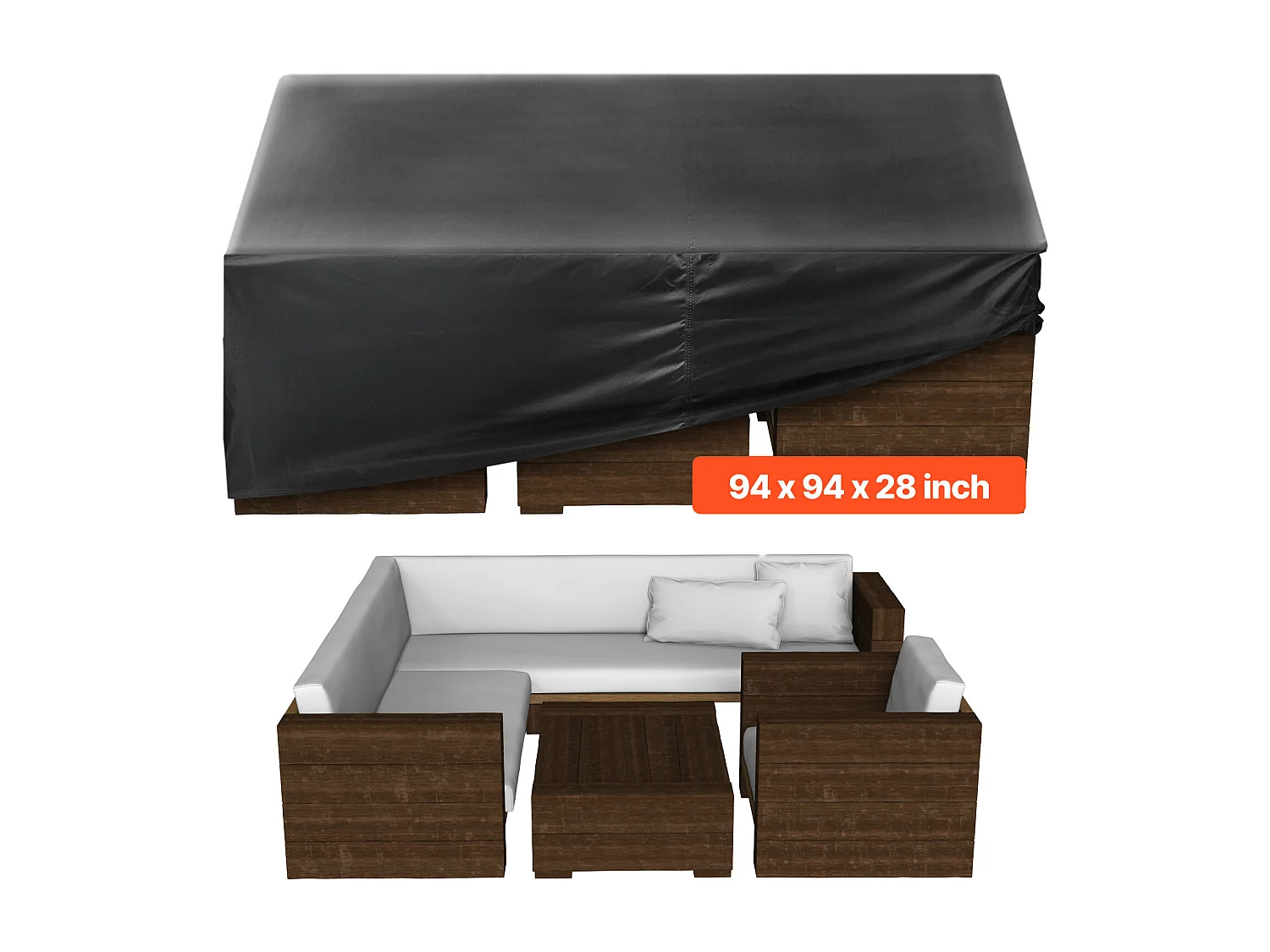 Housse de Meubles de Jardin SucceBuy, 239x239x71 cm, Bâche de Protection pour Mobiliers d’Extérieur en 420D Imperméable et Résistante, Toutes Saisons, Noir
