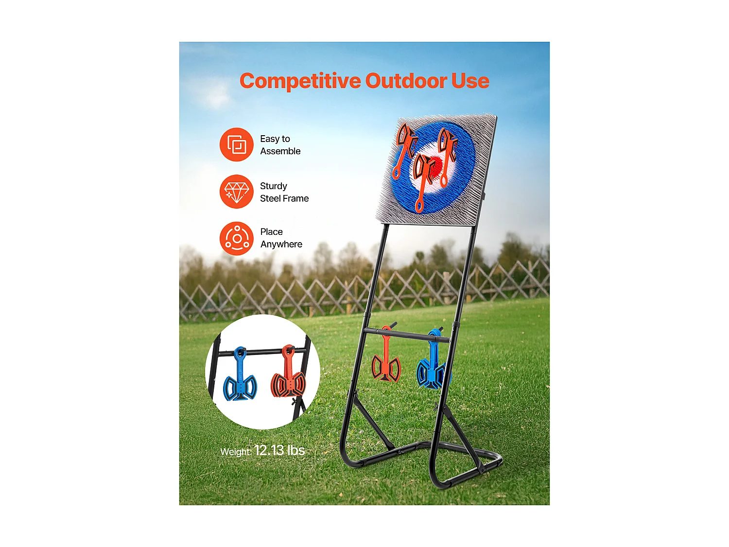 Jeu de Lancer de Haches SucceBuy, Cible en Plastique avec 8 Haches de Lancer, Cadre en Acier Pliable, pour Jeux d'Intérieur et d'Extérieur et Jardin