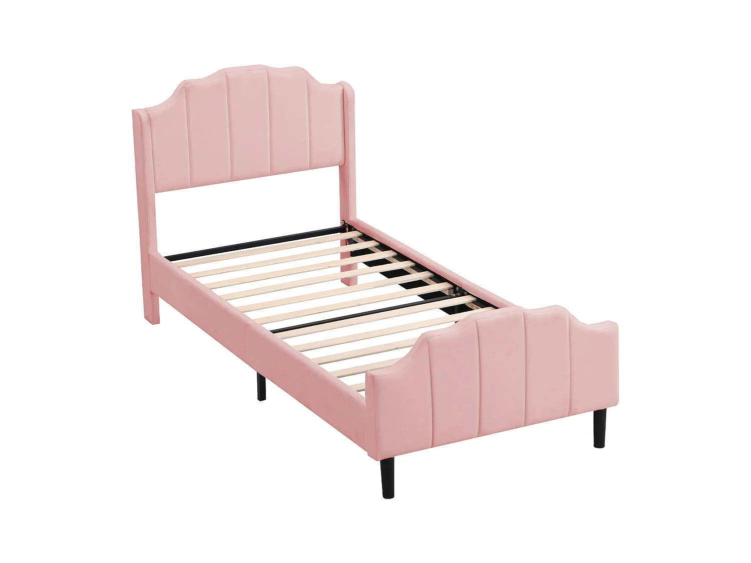 Lit adulte 90 x 200 cm - Lit double avec tête et pied de lit - velours rose - sans matelas