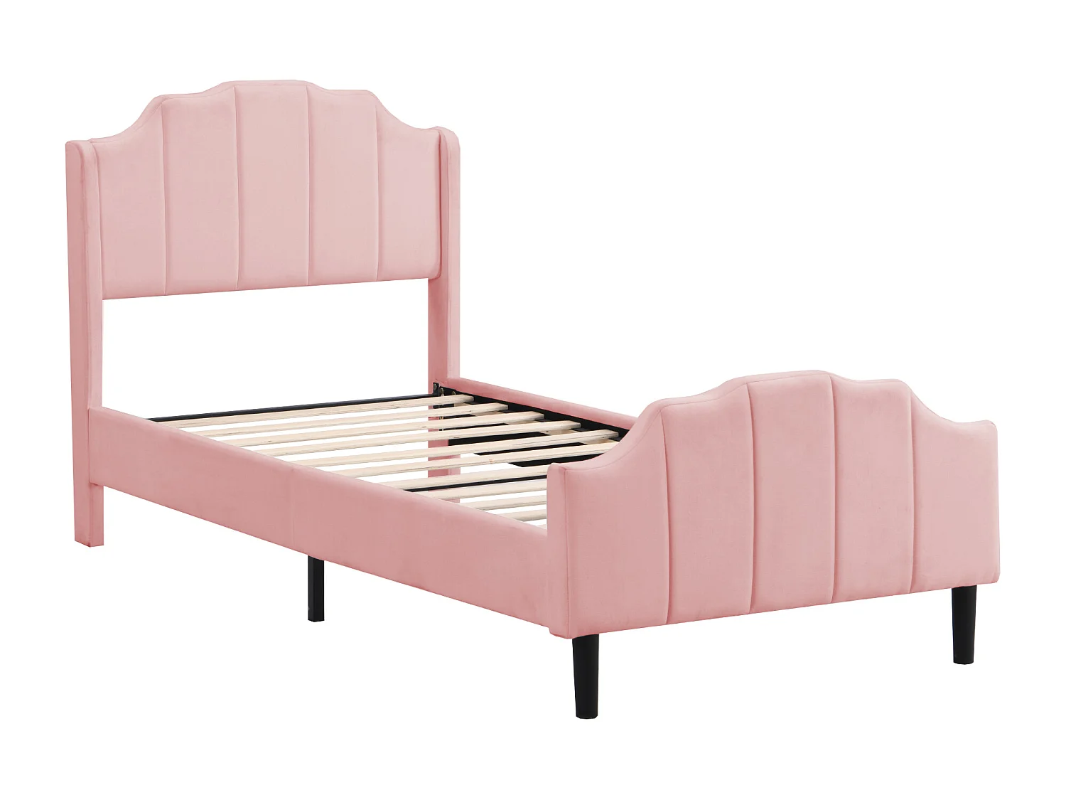 Erwachsenenbett 90 x 200 cm - Doppelbett mit Kopf- und Fußteil - rosa samt - ohne matratze