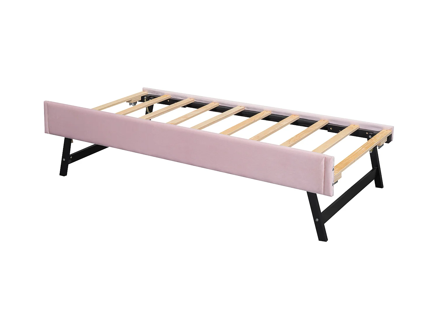 Lit gigogne 90 x 200 cm - Lit enfant avec lit gigogne et sommier à lattes - velours rose - sans matelas