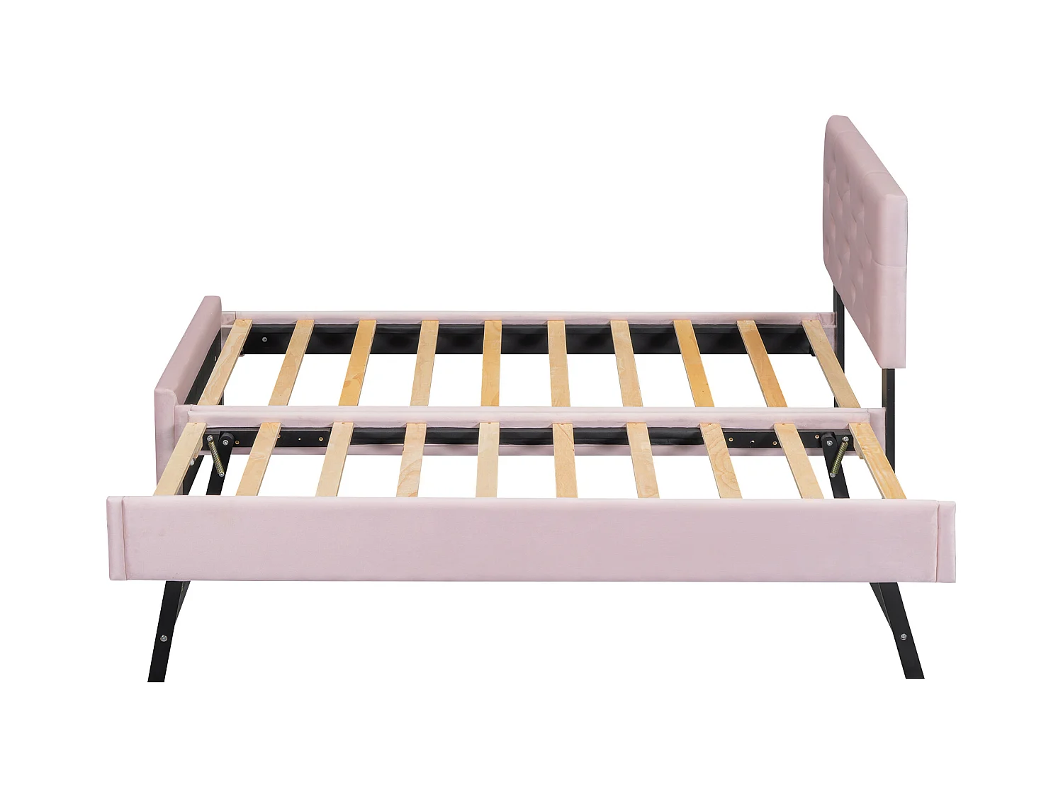 Lit gigogne 90 x 200 cm - Lit enfant avec lit gigogne et sommier à lattes - velours rose - sans matelas