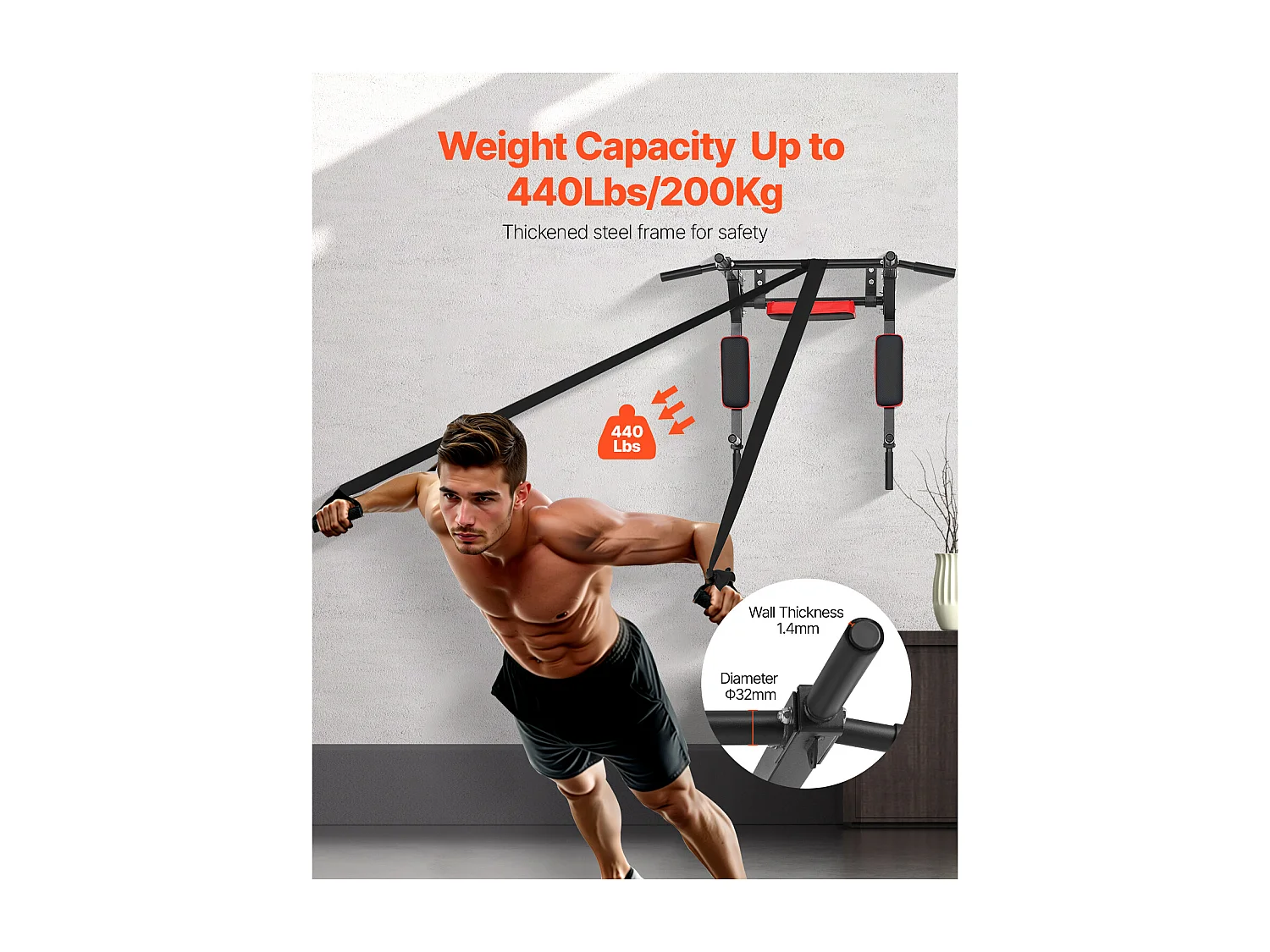 Barre de Traction SucceBuy, Barre de Fitness Murale, en Acier Robuste, Charge de 200 kg, Station d'Entraînement pour Tractions, pour Salle de Sport à Domicile