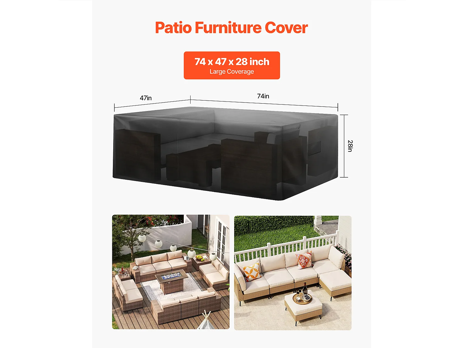 Housse de Meubles de Jardin SucceBuy, 188x120x71 cm, Bâche de Protection pour Mobiliers d’Extérieur en 420D Imperméable et Résistante, Toutes Saisons, Noir