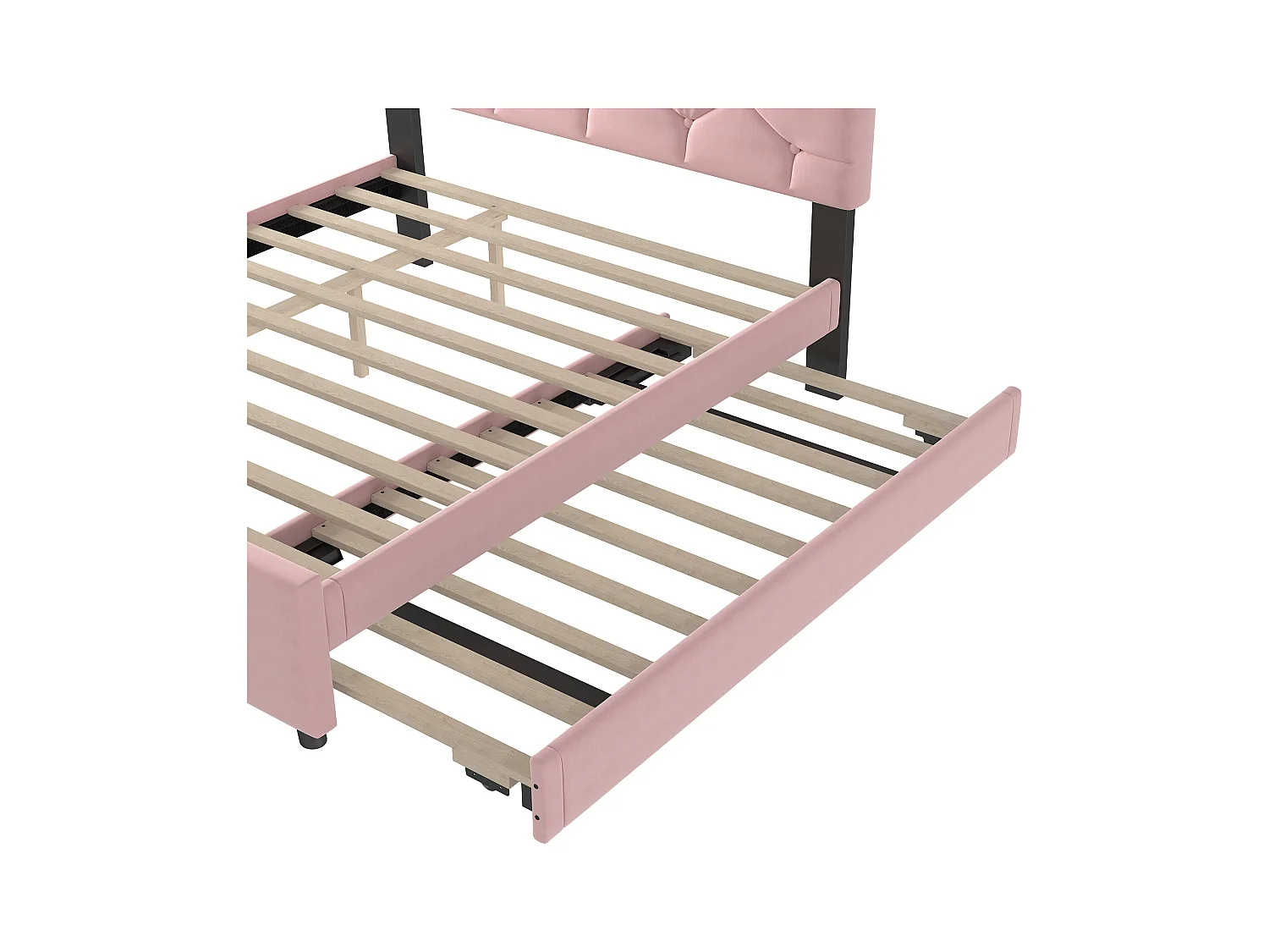 Lit gigogne 140 x 200 cm - Lit enfant avec lit gigogne et sommier à lattes - velours rose - sans matelas