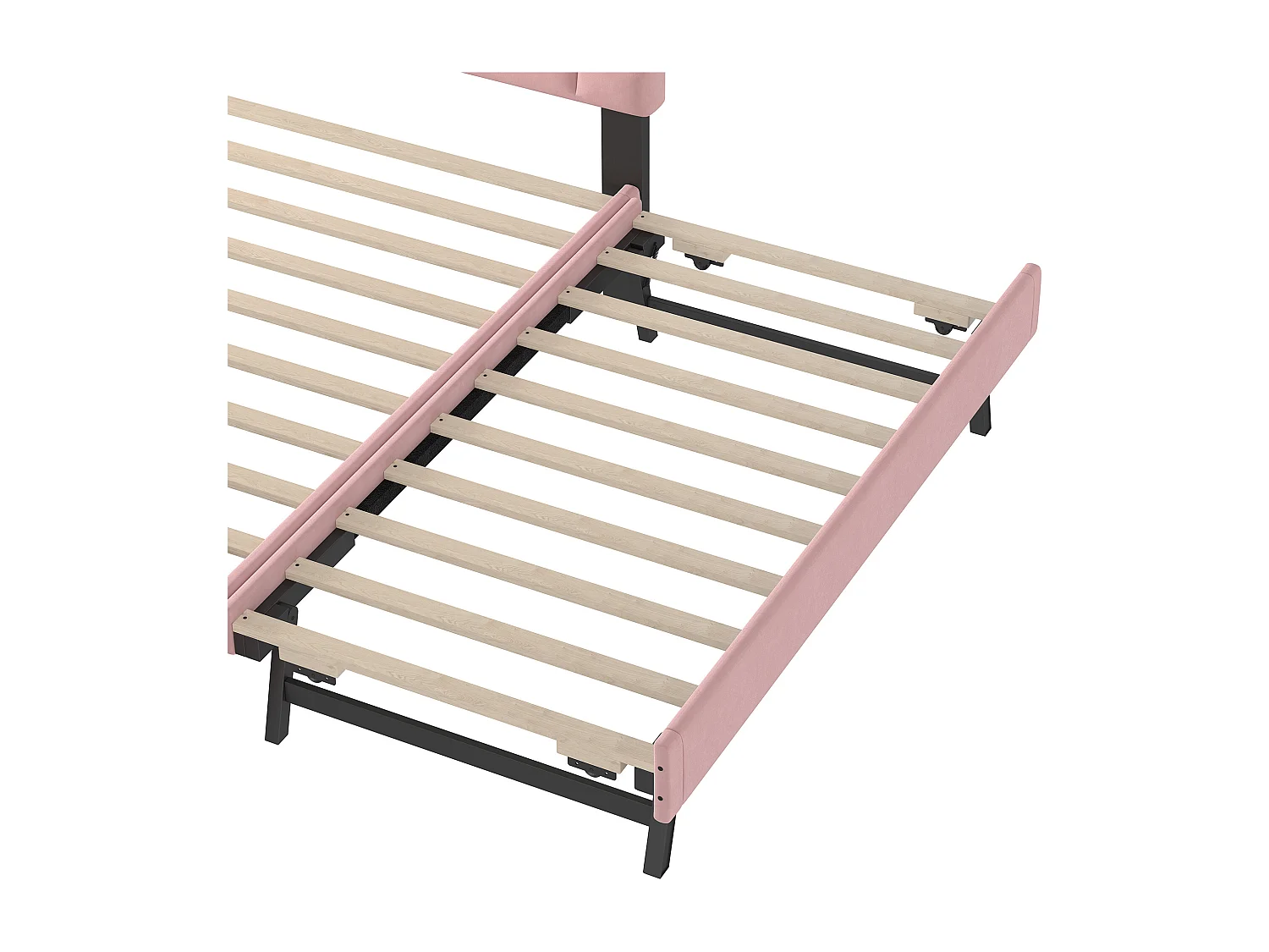 Lit gigogne 140 x 200 cm - Lit enfant avec lit gigogne et sommier à lattes - velours rose - sans matelas