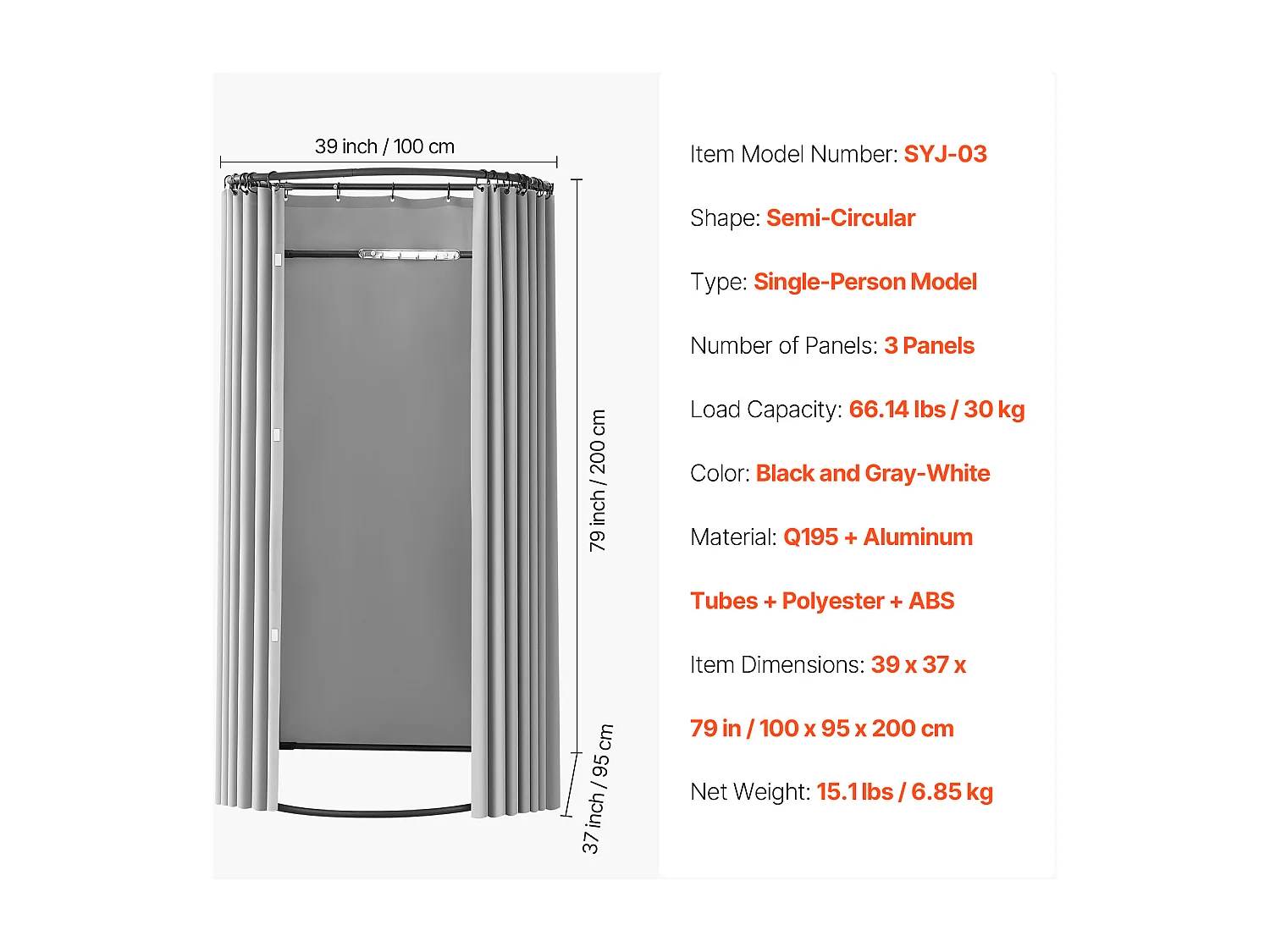 Cabina di Prova SucceBuy, 100x95x200 cm, Spogliatoio Portatile con Tende Spesse in Poliestere e Ganci, Spazio Privato per Negozi, Centri Commerciali