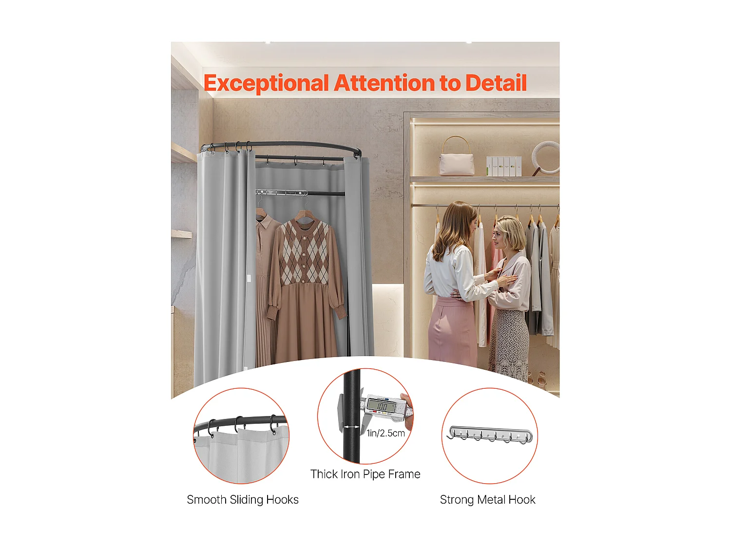 Cabina di Prova SucceBuy, 100x95x200 cm, Spogliatoio Portatile con Tende Spesse in Poliestere e Ganci, Spazio Privato per Negozi, Centri Commerciali