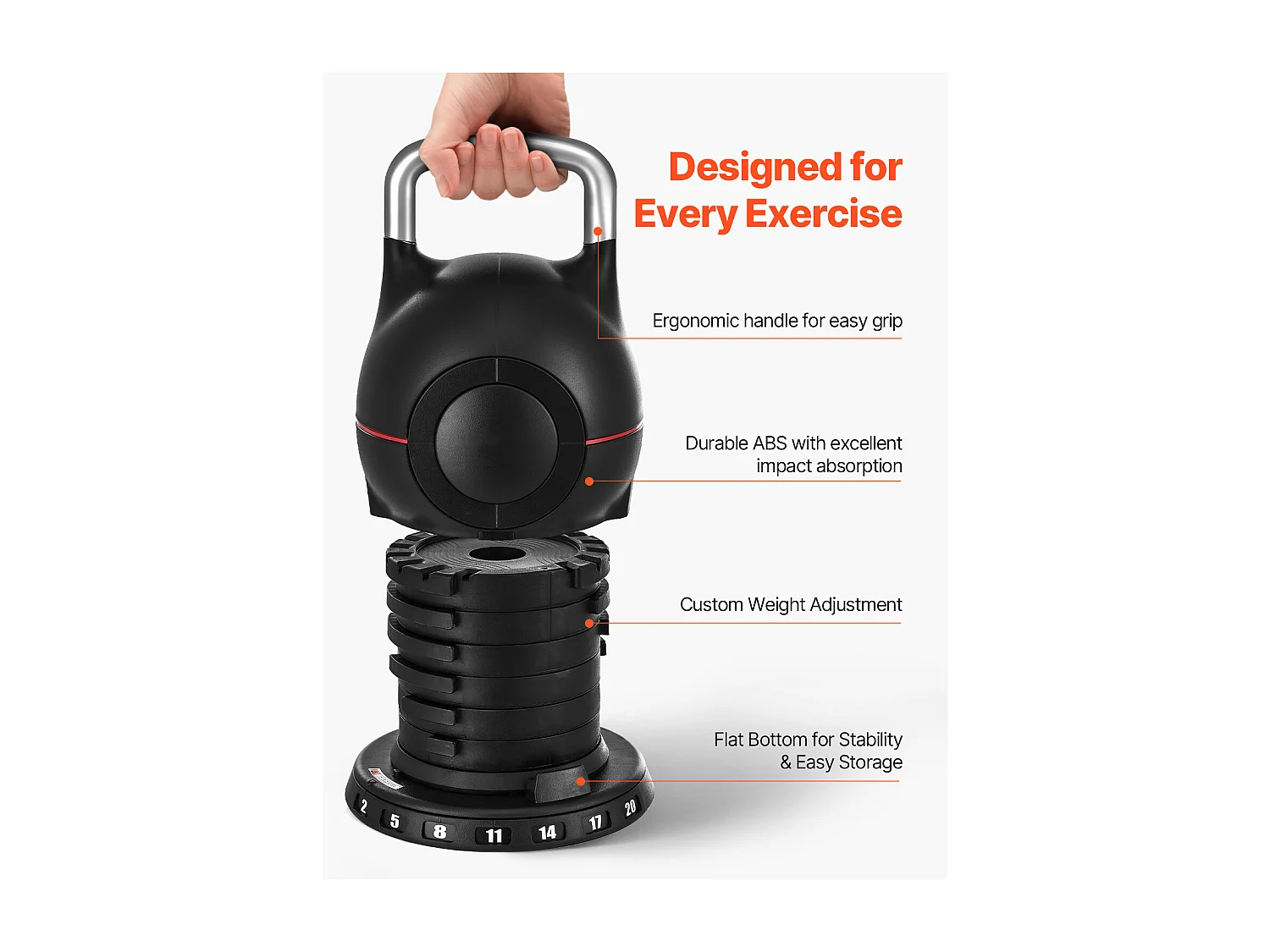 Regulowany Kettlebell SucceBuy, z 7 Poziomami Obciążenia, Ciężarek do Ćwiczeń z Uchwytem z Odlewanego Aluminium i Materiału ABS