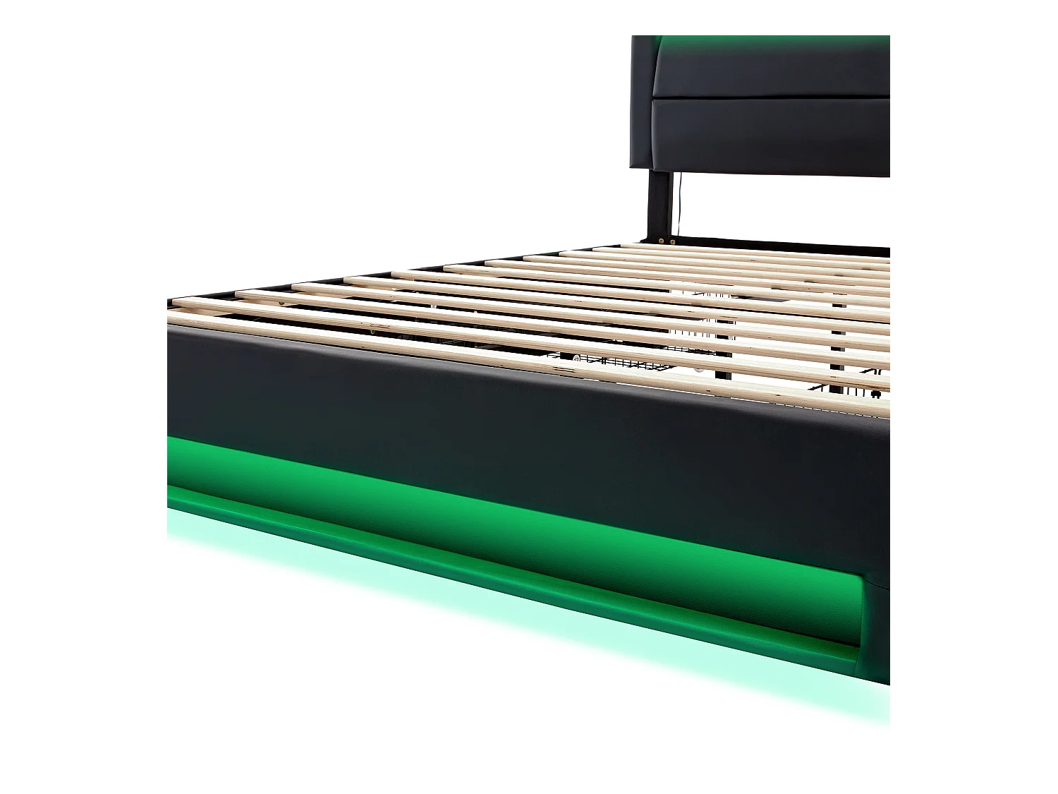Lit adulte 140 x 190 cm - Lit double avec éclairage LED et quatre tiroirs - PU noir - sans matelas