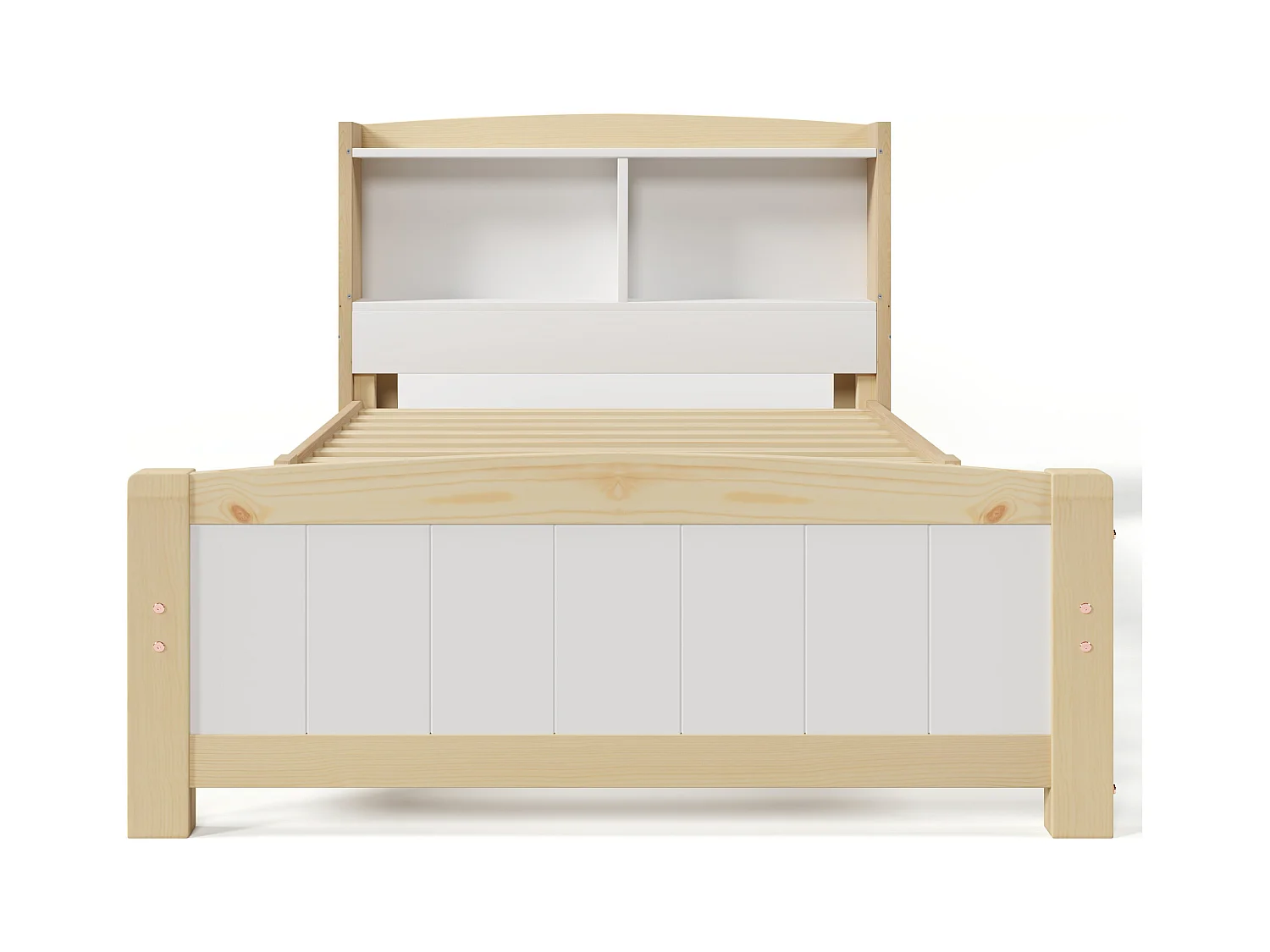 Łóżko dziecięce 90 x 200 cm – łóżko młodzieżowe z zagłówkiem i schowkiem pod łóżkiem – drewno i biel – bez materaca