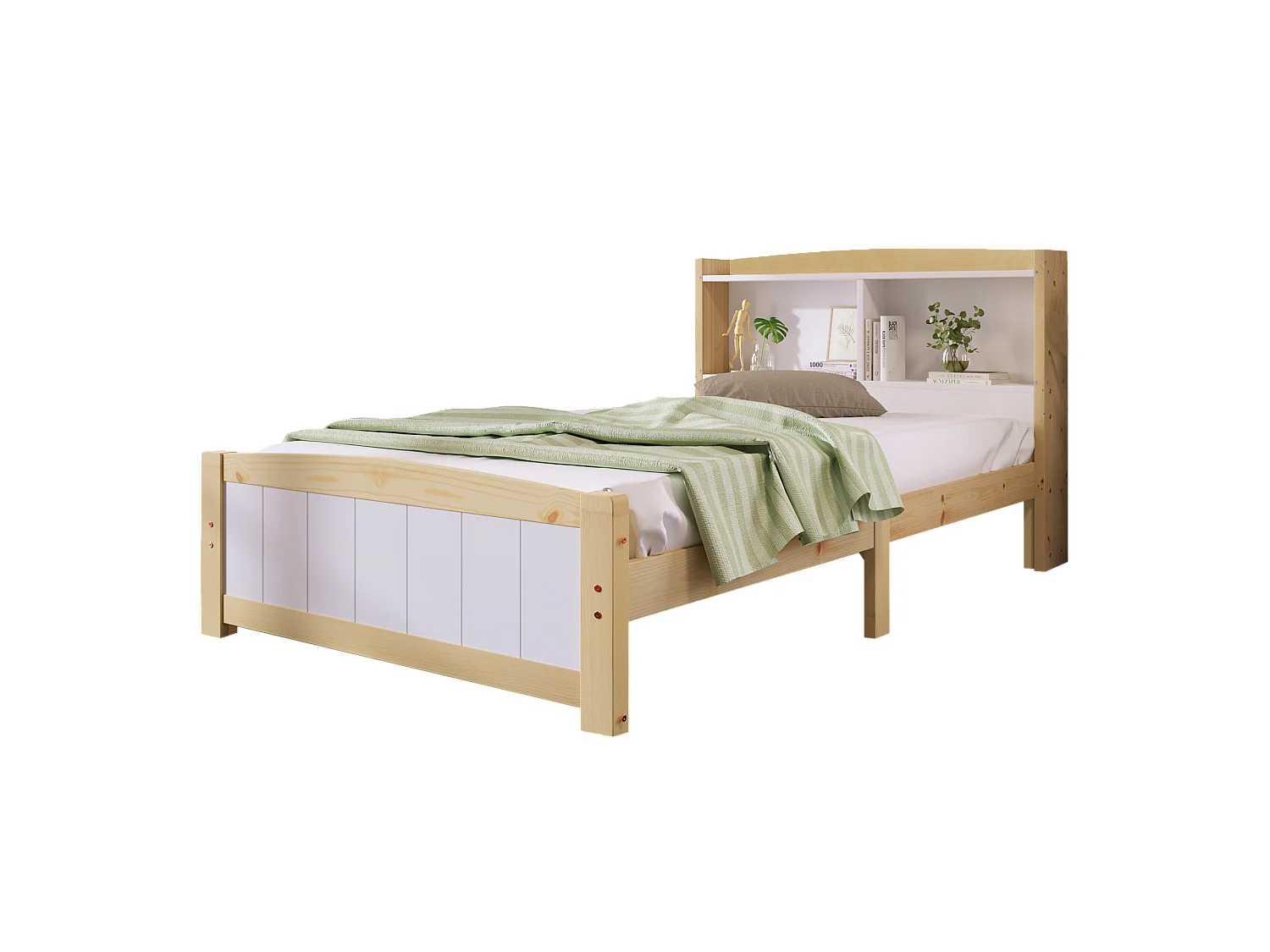 Kinderbett 90 x 200 cm - Jugendbett mit Kopfteil und Bettkasten - holz und weiß - ohne matratze