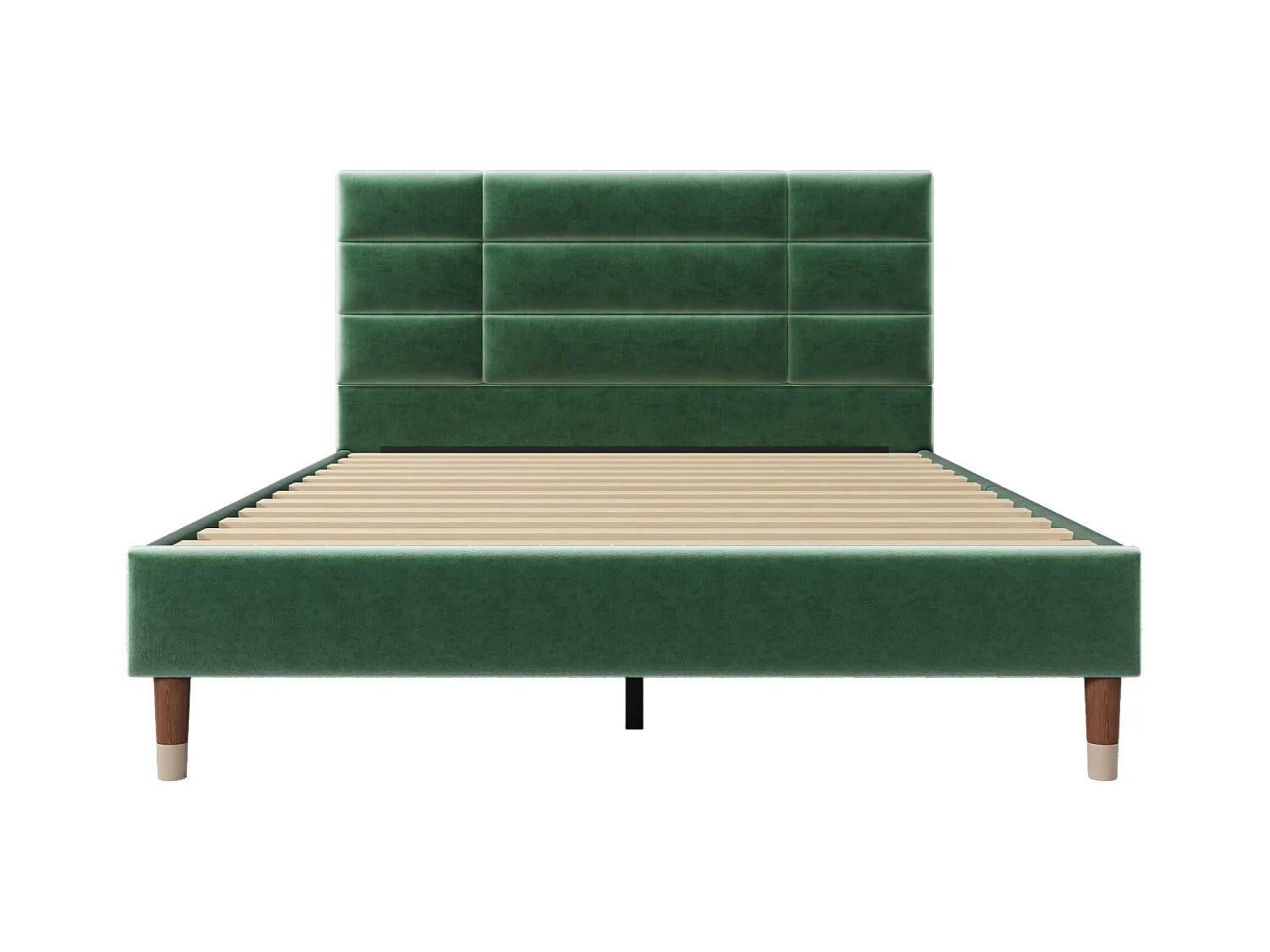 Lit adulte 140 x 200 cm - Lit double avec dossier rembourré - velours vert - sans matelas