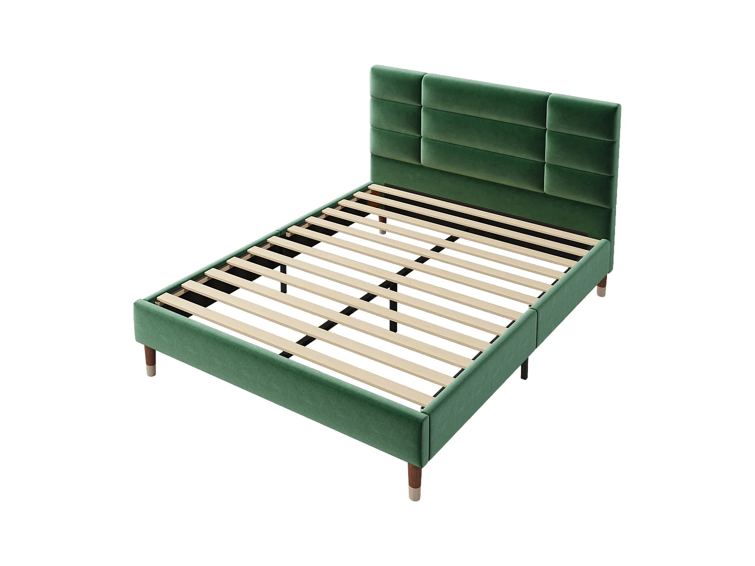 Lit adulte 140 x 200 cm - Lit double avec dossier rembourré - velours vert - sans matelas