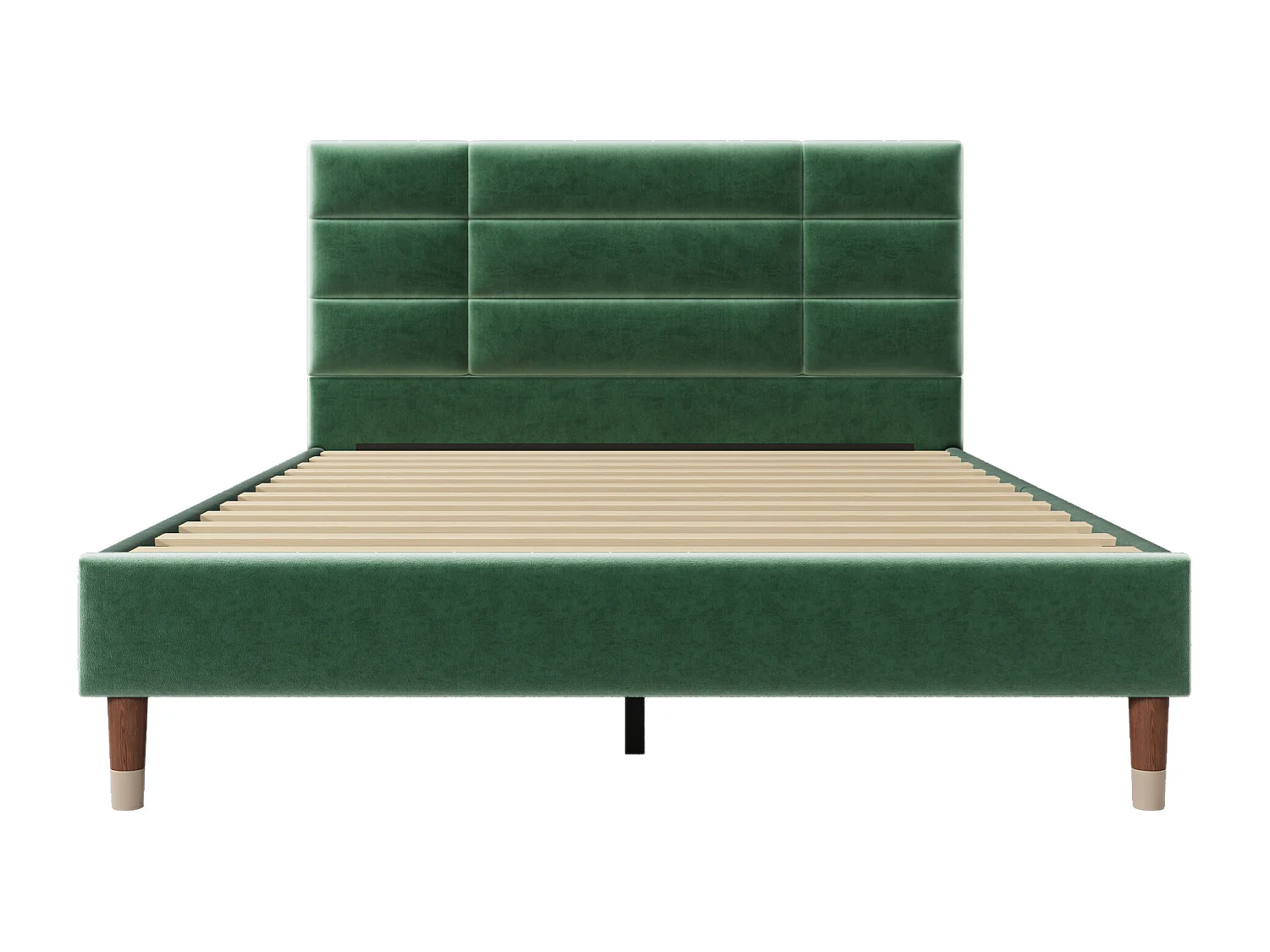 Lit adulte 140 x 200 cm - Lit double avec dossier rembourré - velours vert - sans matelas
