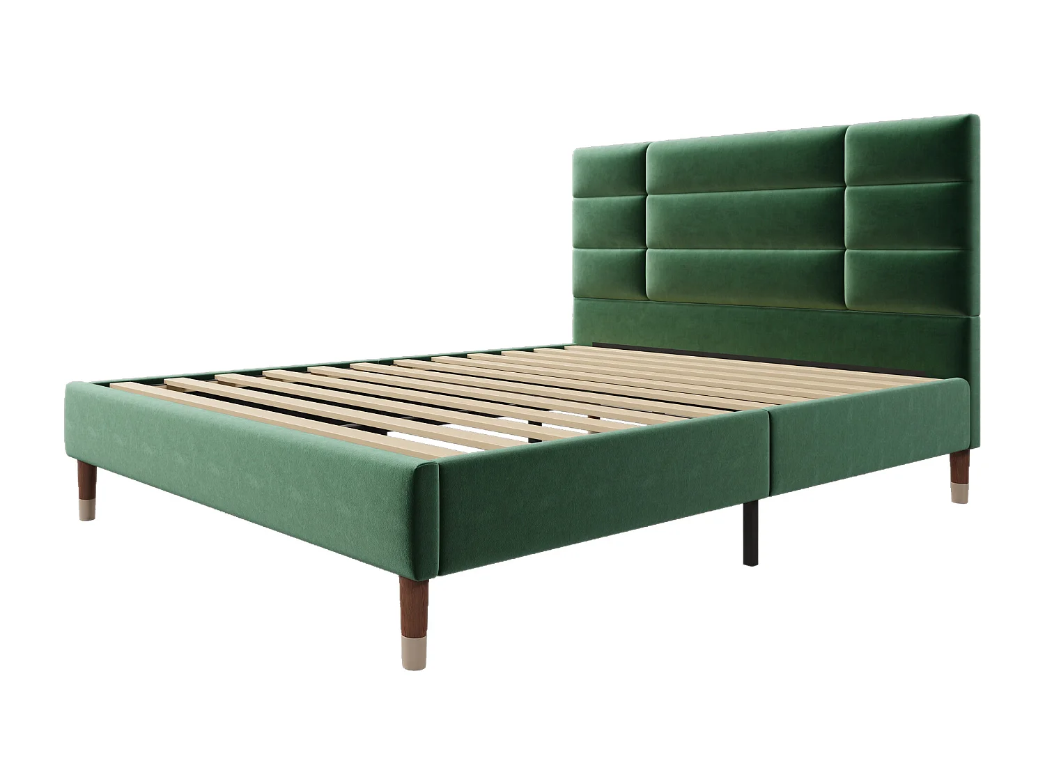 Lit adulte 140 x 200 cm - Lit double avec dossier rembourré - velours vert - sans matelas