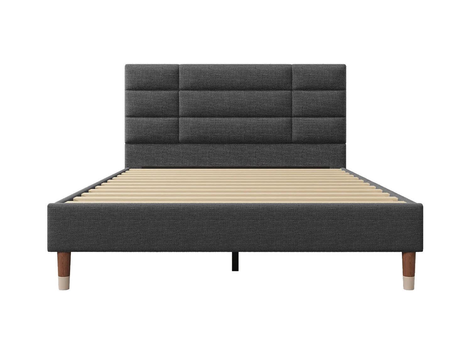 Łóżko dla dorosłych 140 x 200 cm - Łóżko podwójne z tapicerowanym oparciem - Szary len - bez materaca