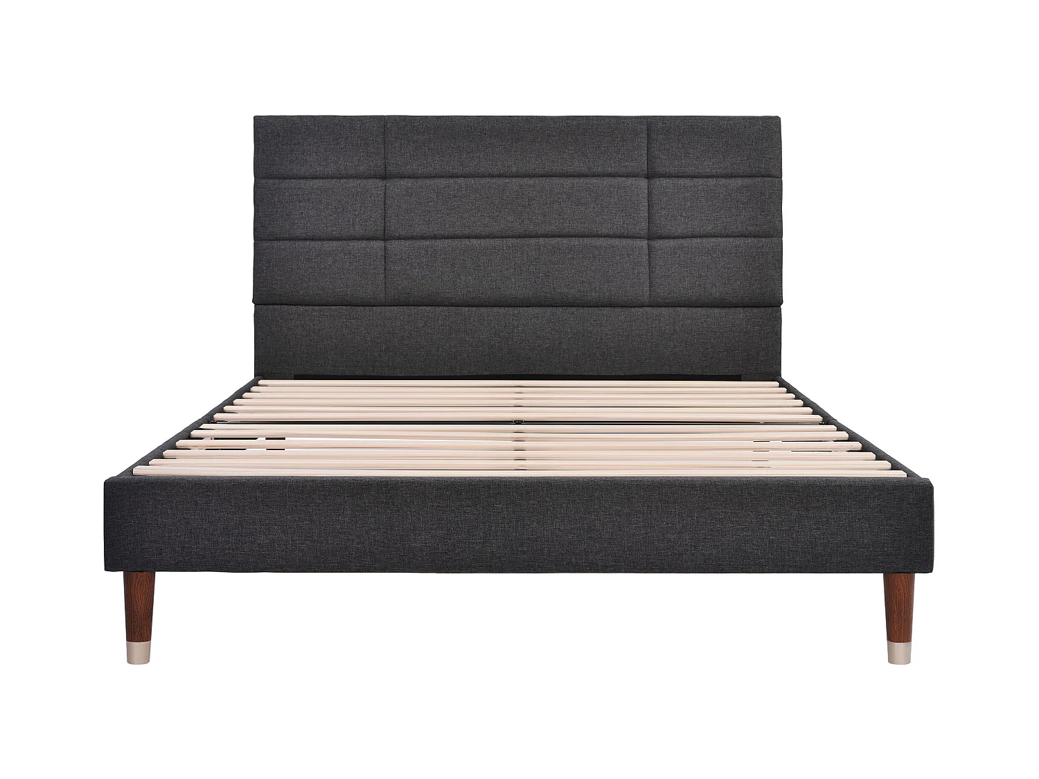 Łóżko dla dorosłych 140 x 200 cm - Łóżko podwójne z tapicerowanym oparciem - Szary len - bez materaca