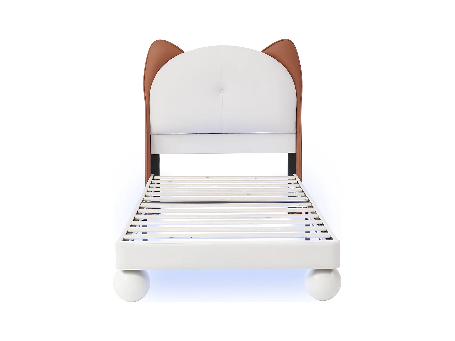 Lit enfant 90 x 200 cm - Lit simple avec LED et tête de lit en oreilles de chat - PU beige - sans matelas