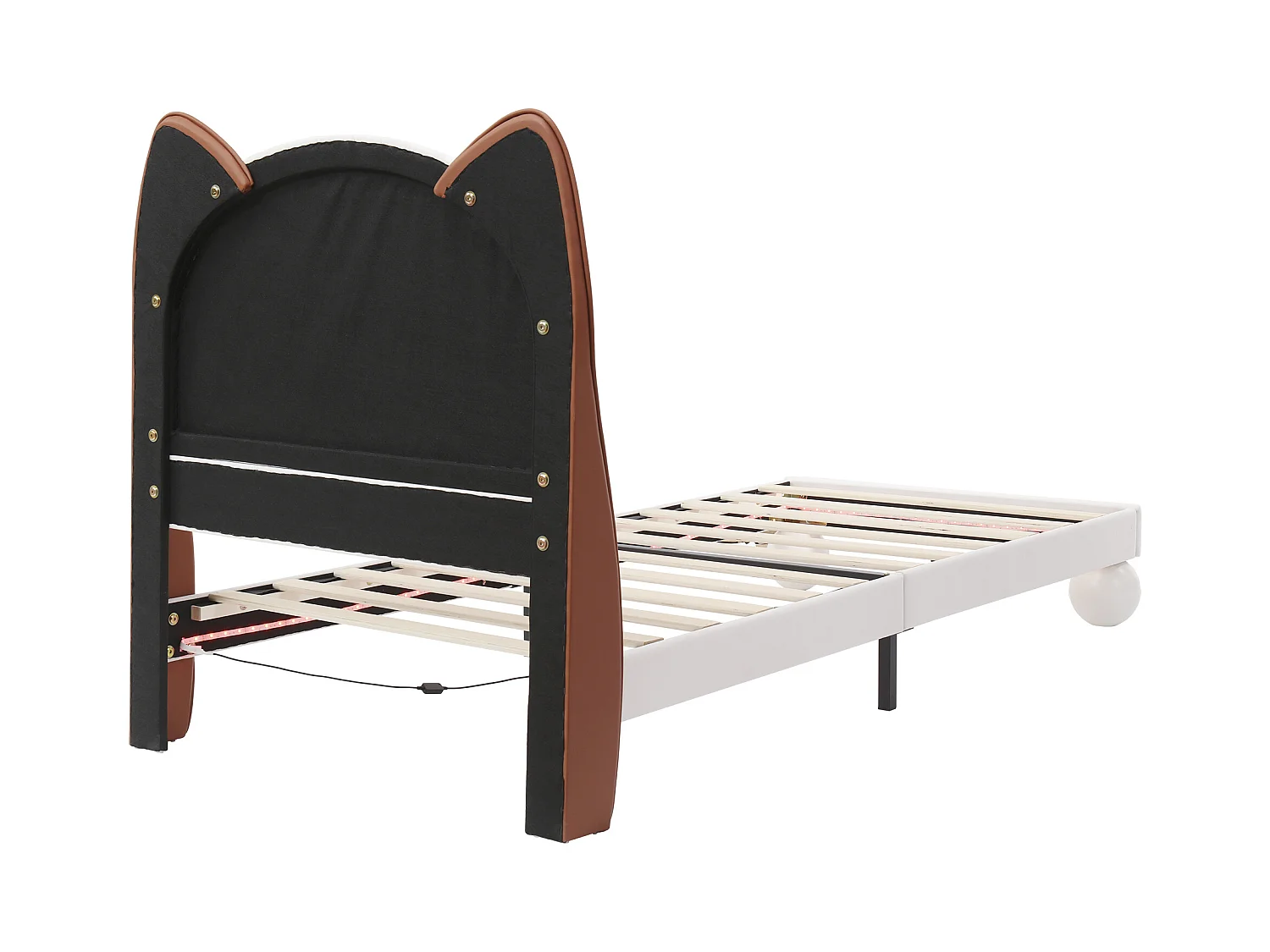 Lit enfant 90 x 200 cm - Lit simple avec LED et tête de lit en oreilles de chat - PU beige - sans matelas