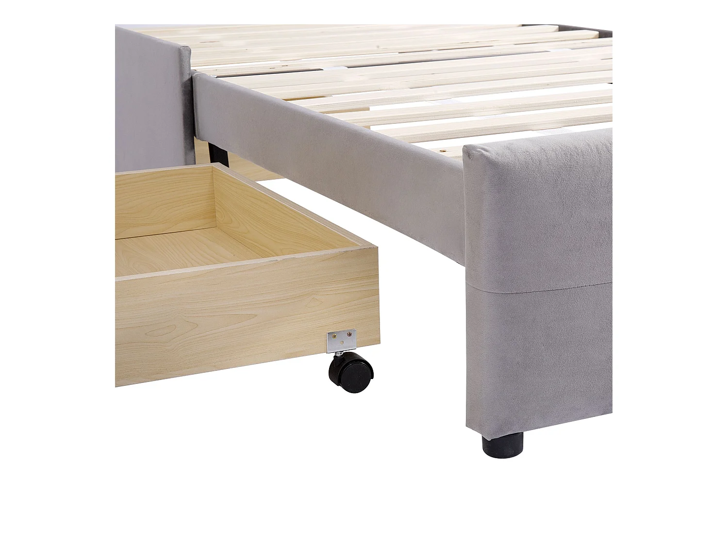 Lit enfant 90 x 200 cm - Lit ado avec 2 tiroirs et dossier - velours gris - sans matelas