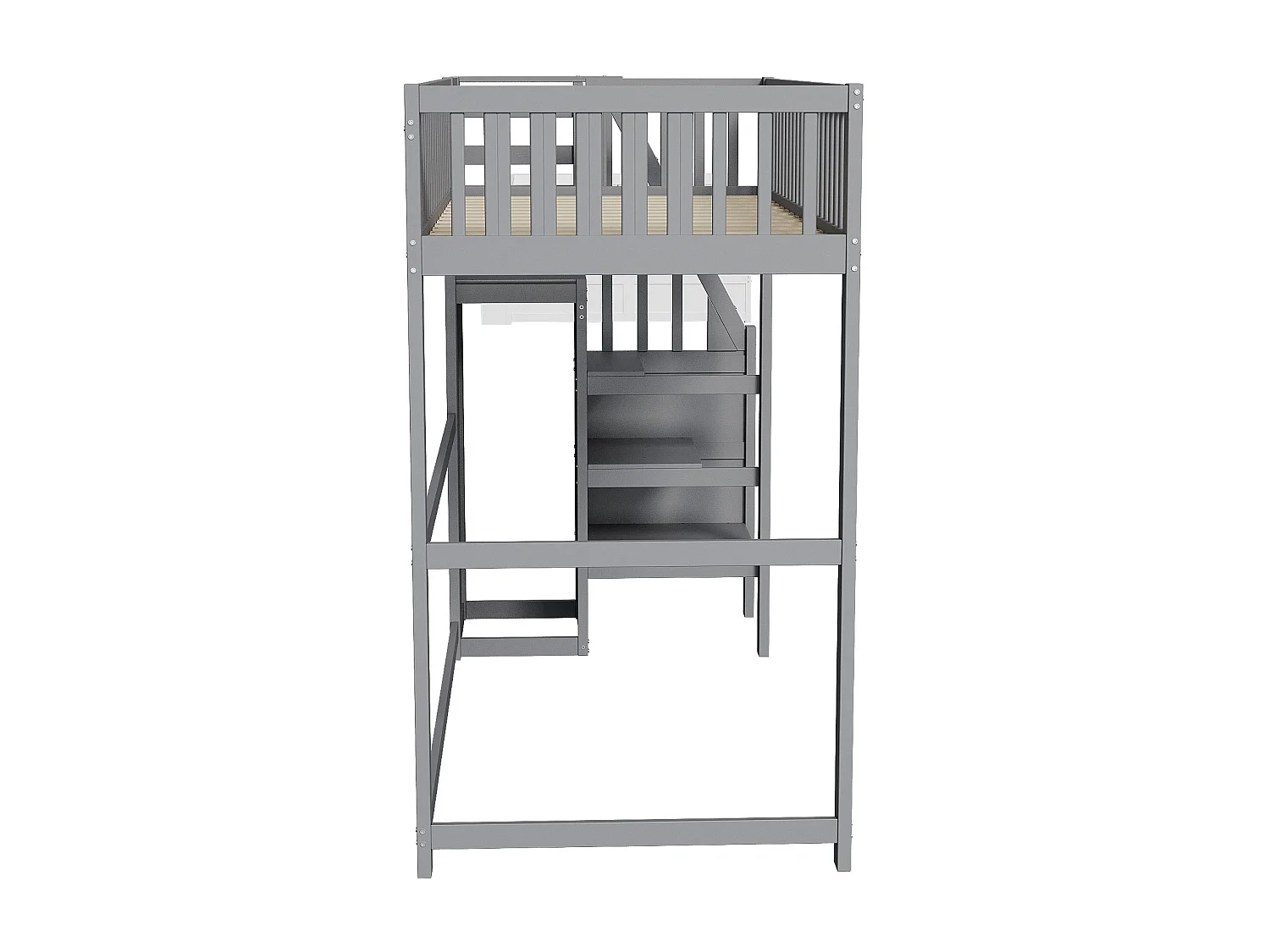 Lit mezzanine 90 x 200 cm - Lit enfant avec étagères de rangement et escalier - armoire simple - bois gris - matelas non inclus