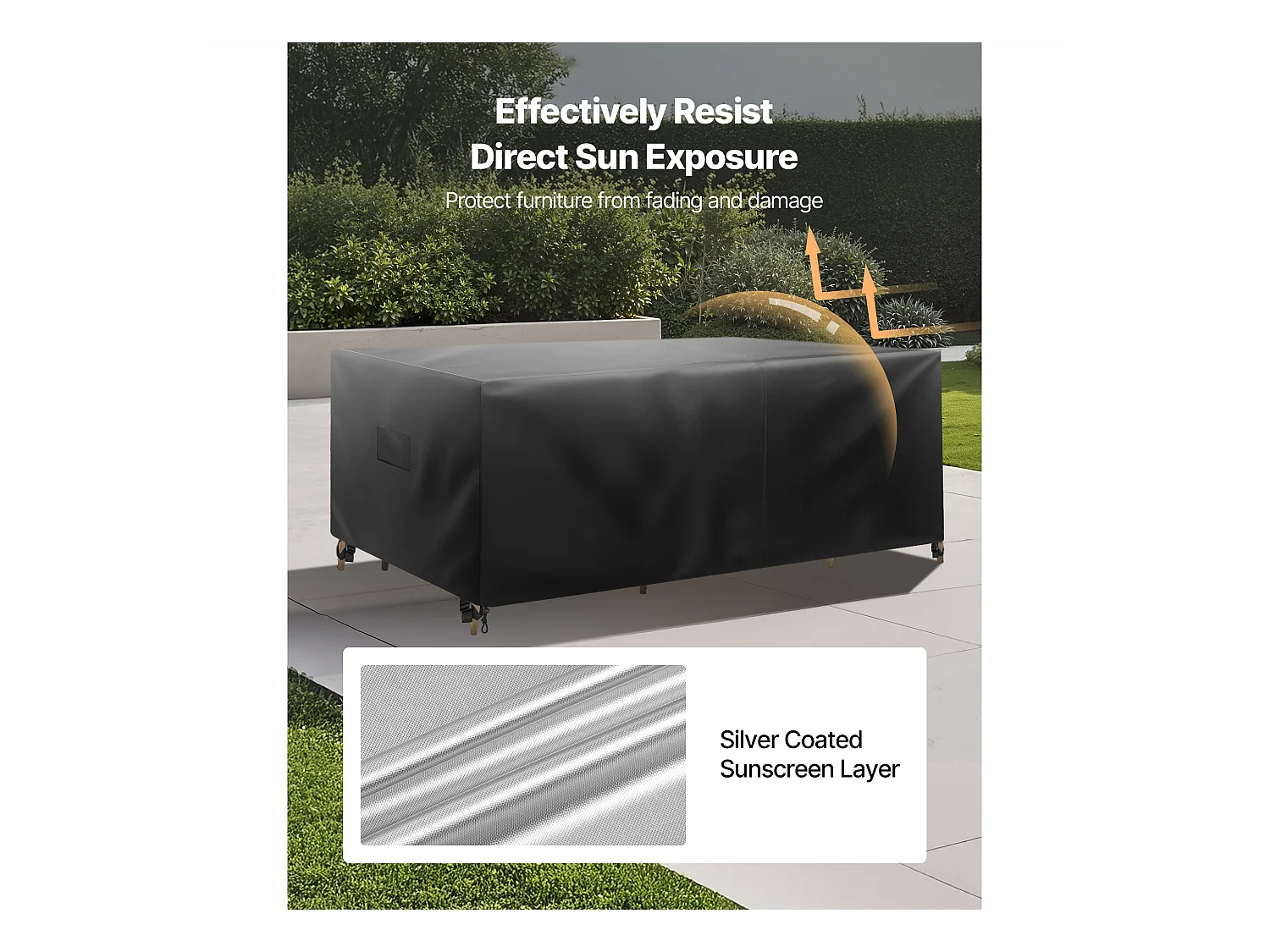 Housse de Meubles de Jardin SucceBuy, 320x160x71 cm, Bâche de Protection pour Mobiliers d’Extérieur en 420D Imperméable et Résistante, Toutes Saisons, Noir